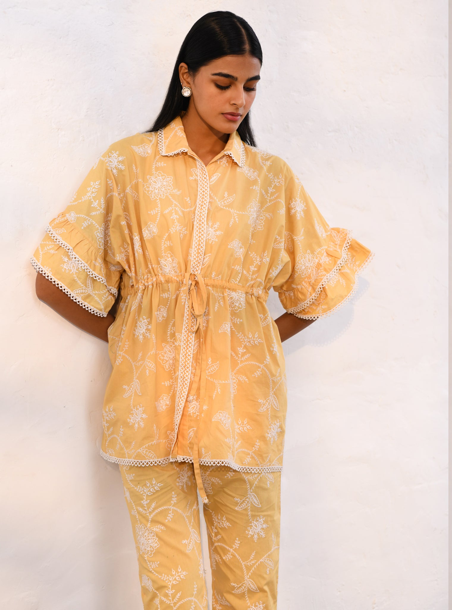 Mulmul Cotton Ely Yellow Top With Ely Yellow Pant