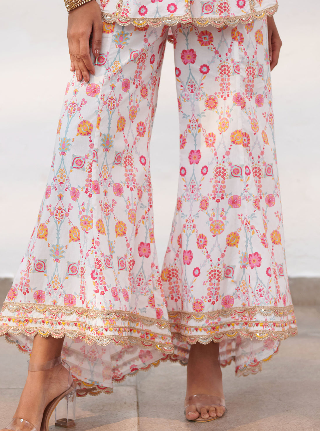 Mulmul Supima Cotton Emb Rounded Hem White Pant main image 1