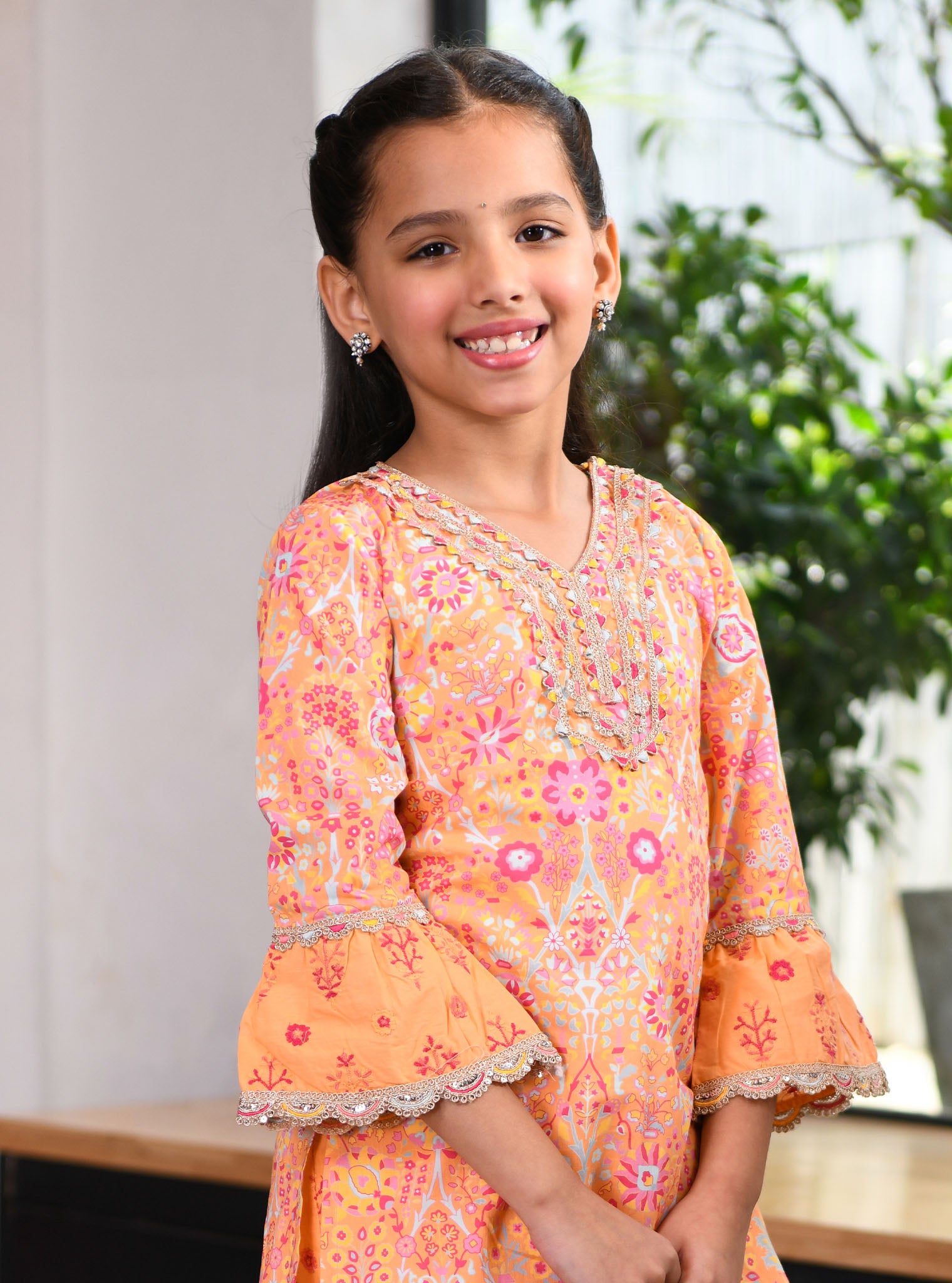 Mulmul Orange Cotton Grace Kurta