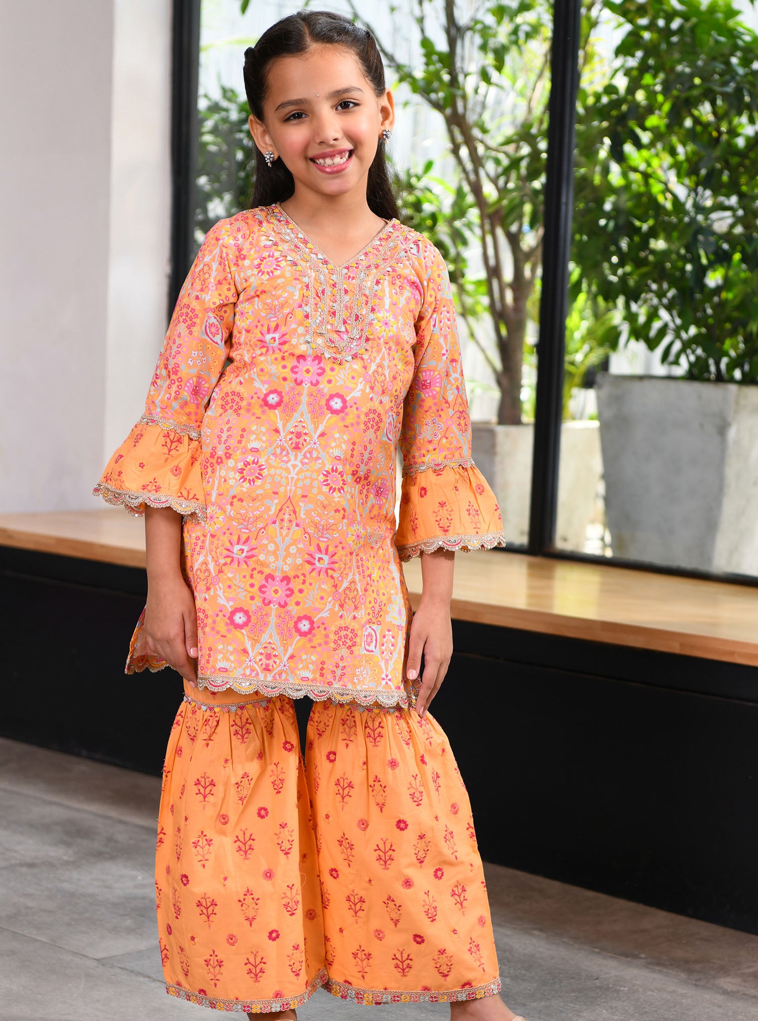 Mulmul Orange Cotton Grace Kurta