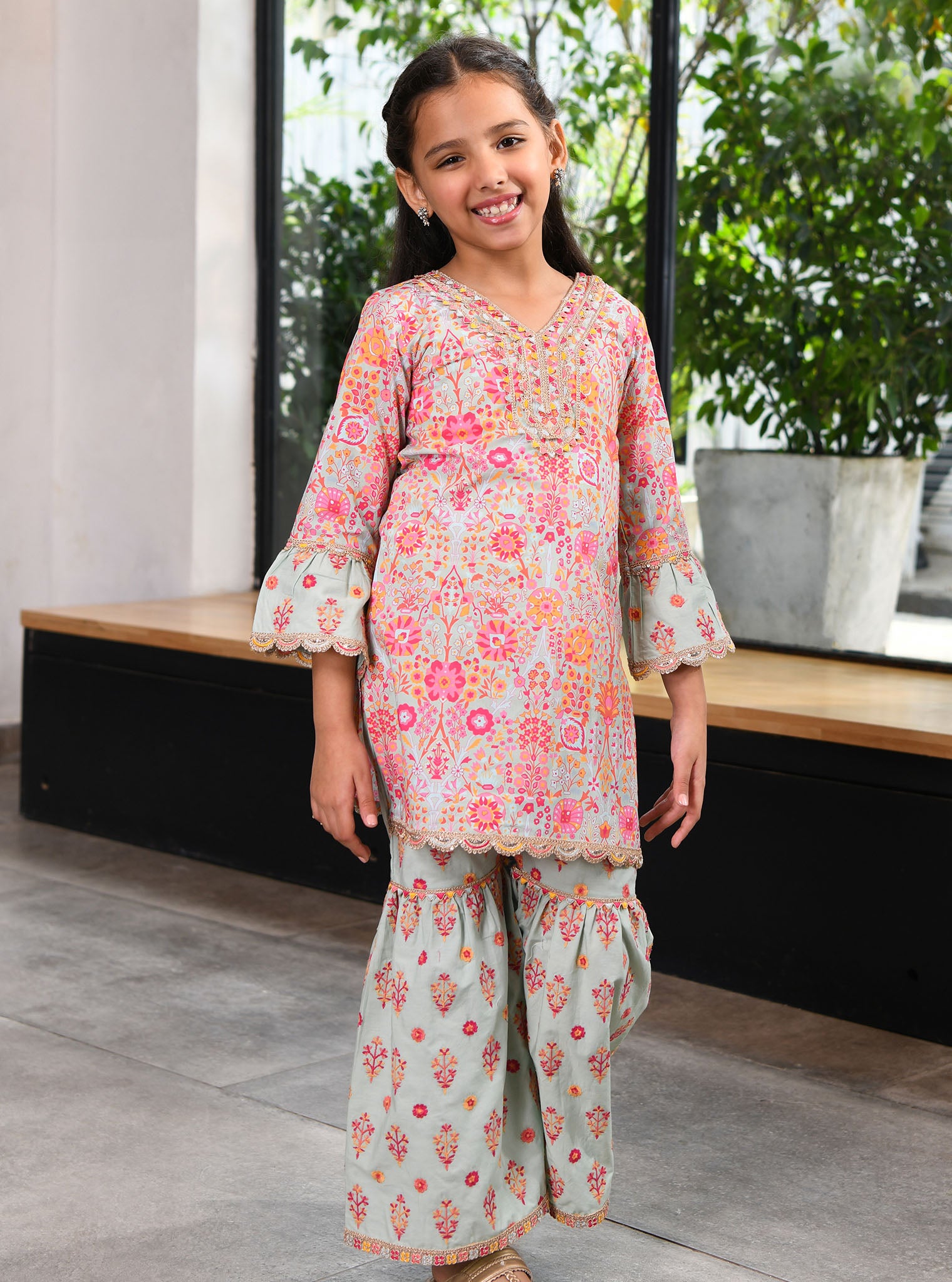 Mulmul Green Cotton Grace Garara