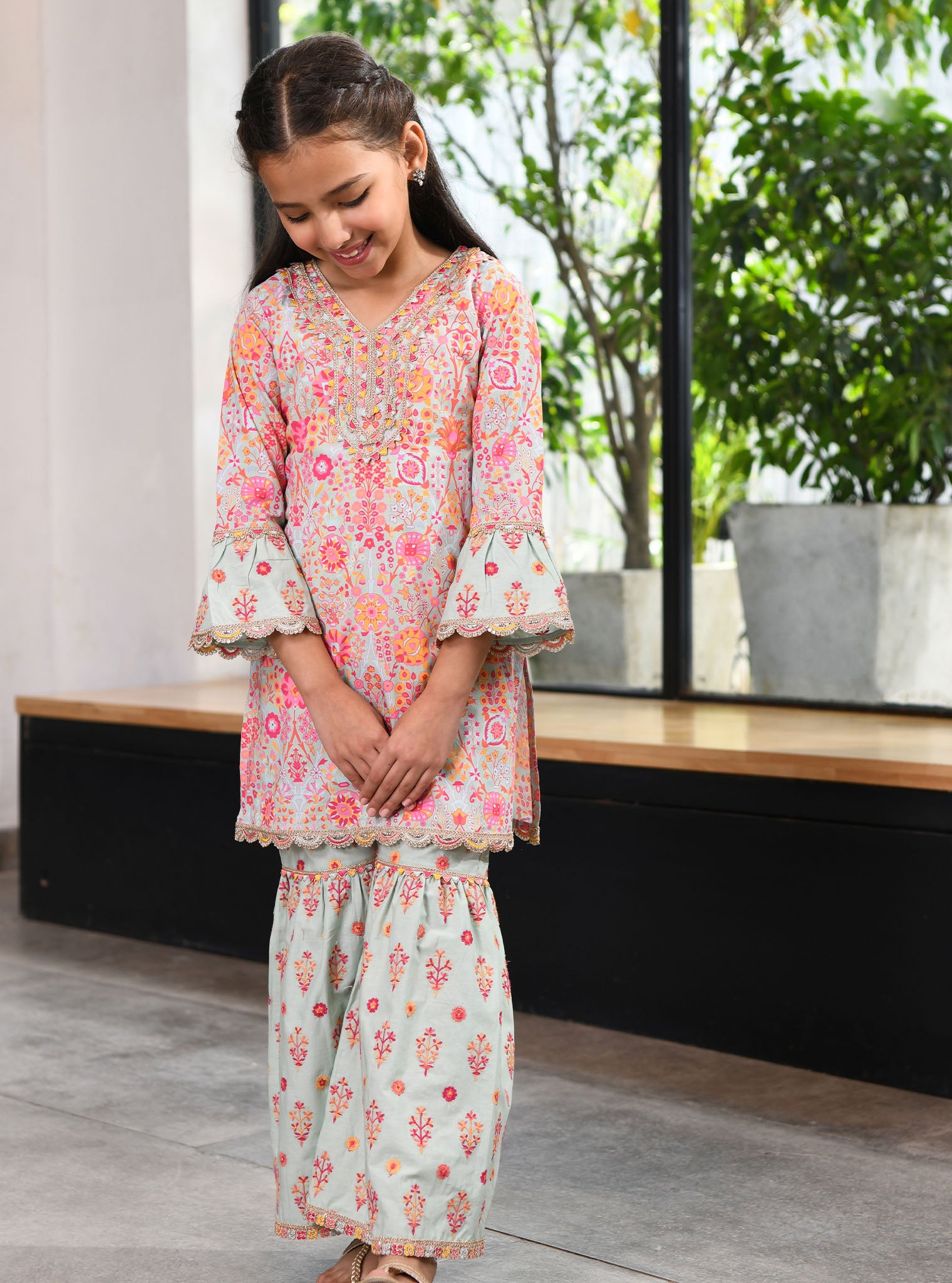 Mulmul Green Cotton Grace Garara