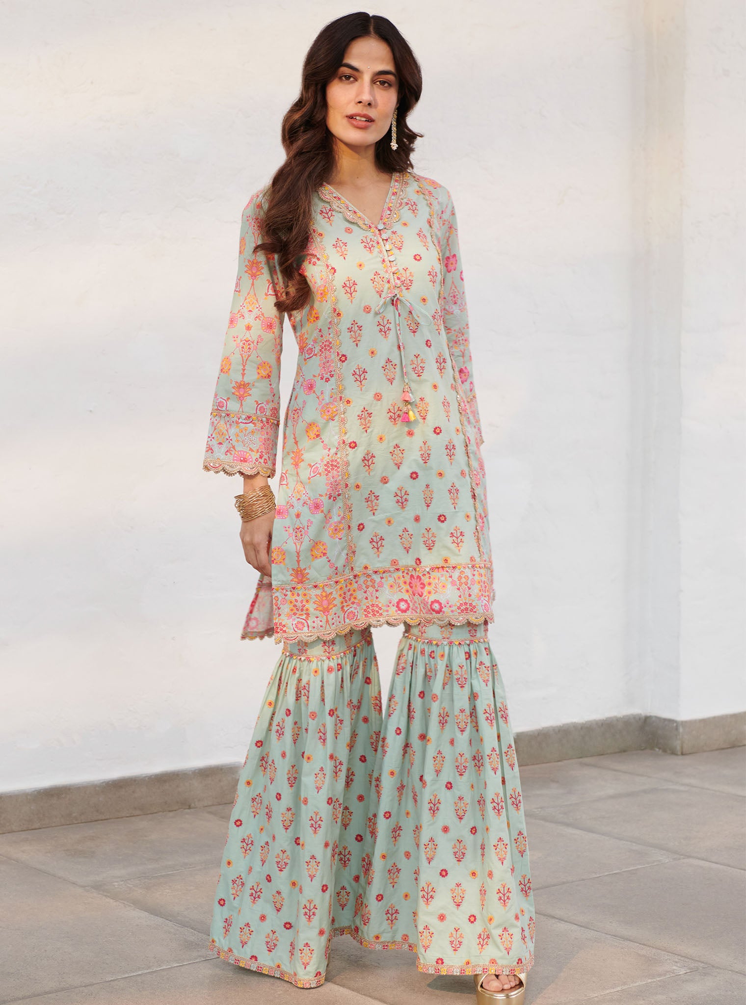 Mulmul Cotton Harper Green Sharara