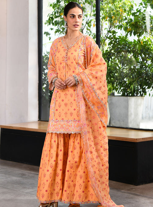 Harper Supima Cotton Green Kurta with Sharara Set