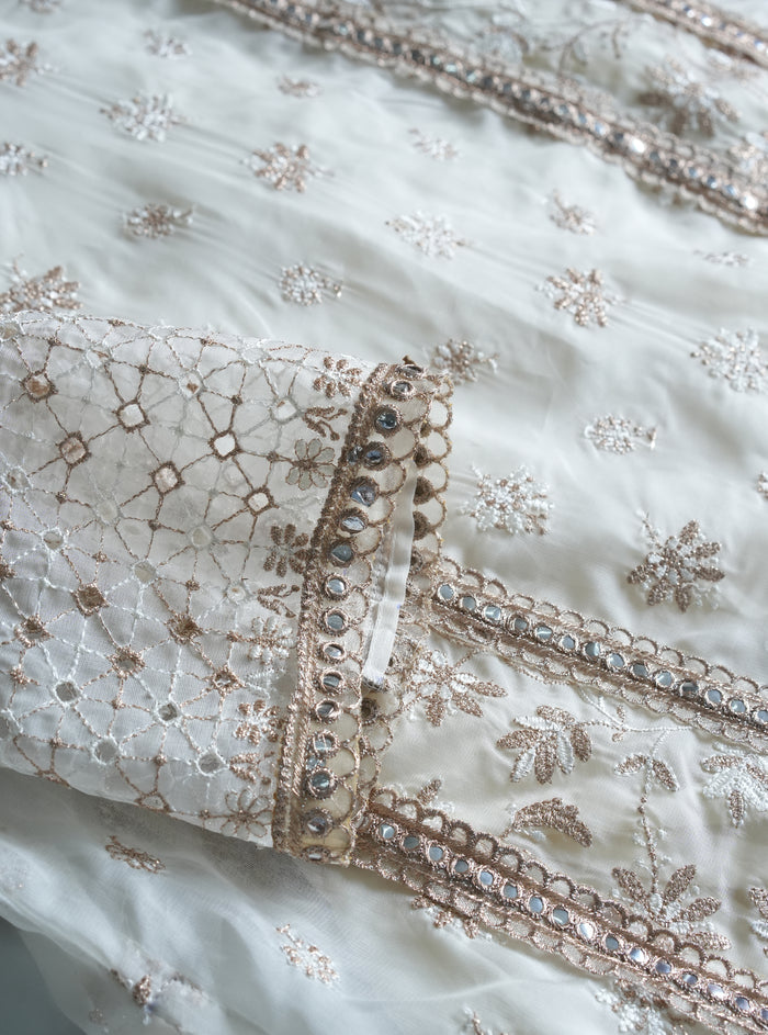 Mulmul Organza ILahi Off White Kurta