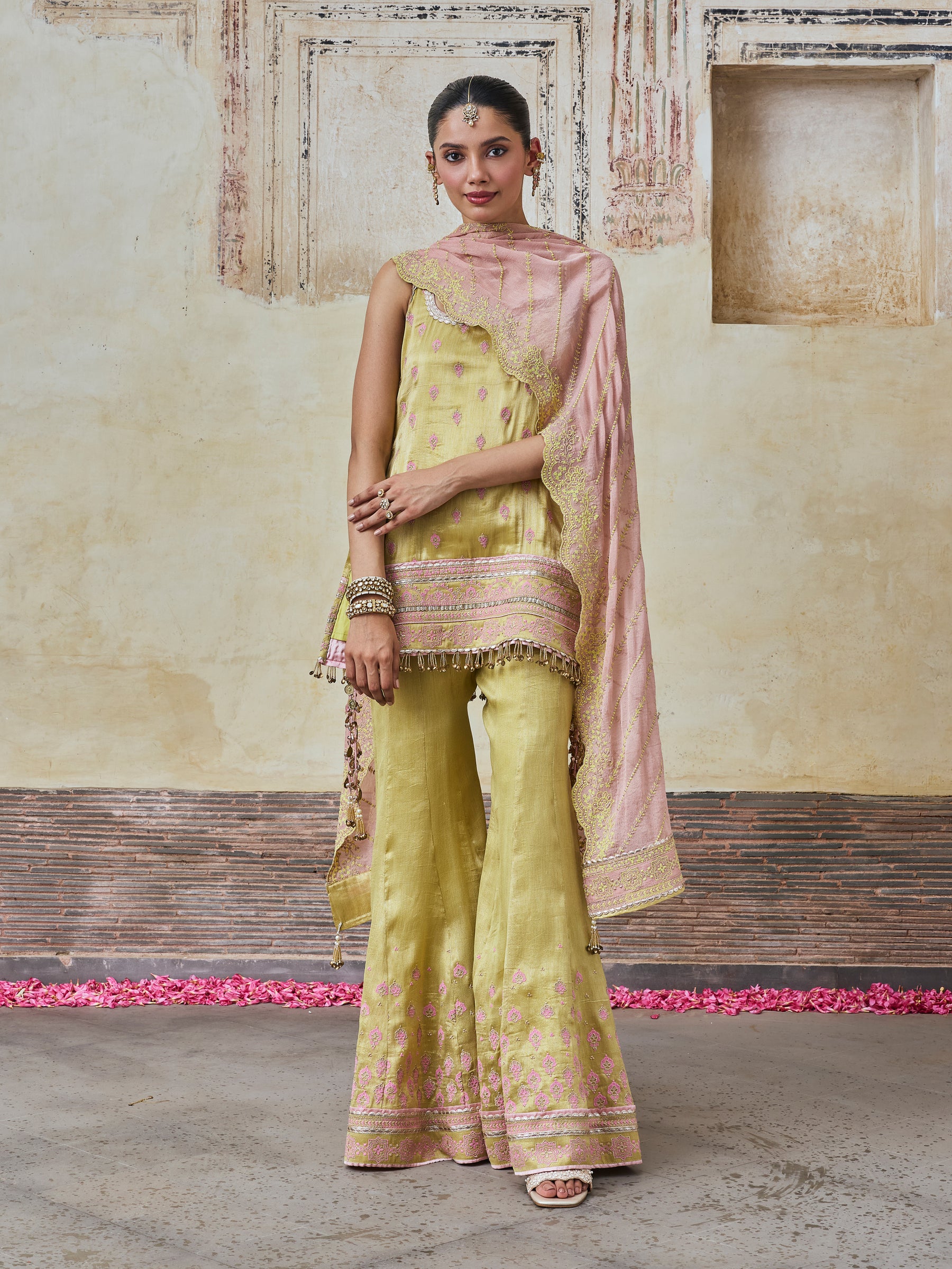 Jugal Bemberg Tissue Lime Kurta with Sharara