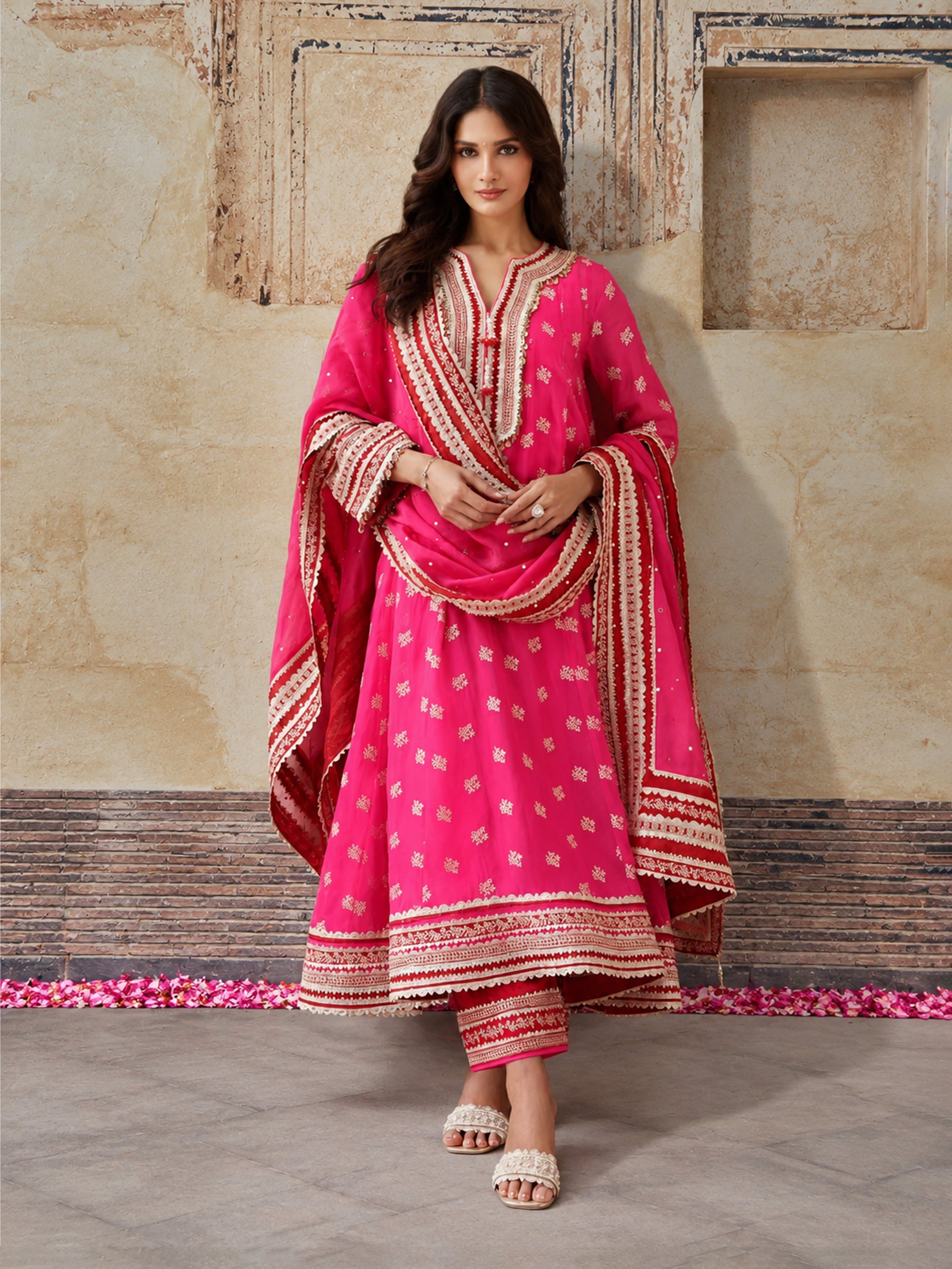 Ivana Organza Fuchsia Anarkali Kurta Set