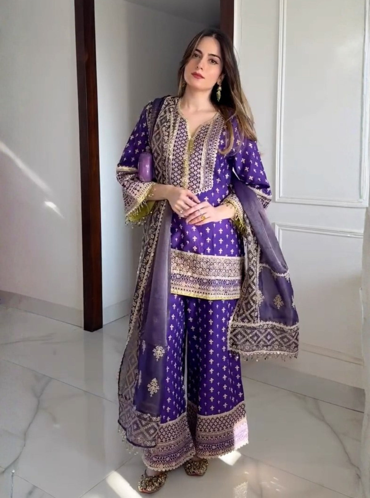 Laagi Pima Satin Purple Kurta Set
