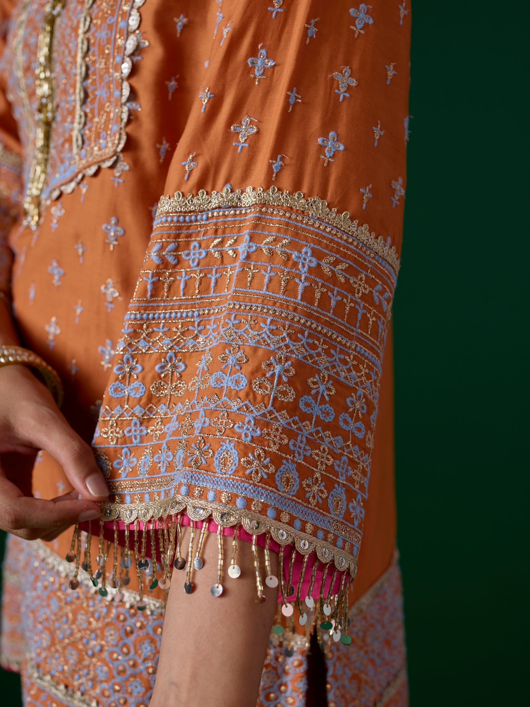 Laagi Pima Satin Orange Kurta Set