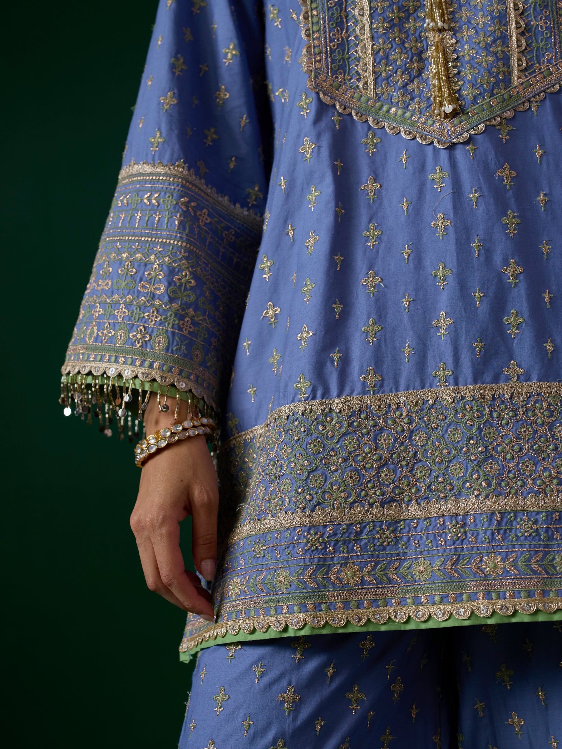 Laagi Supima Cotton Steel Blue Kurta Set