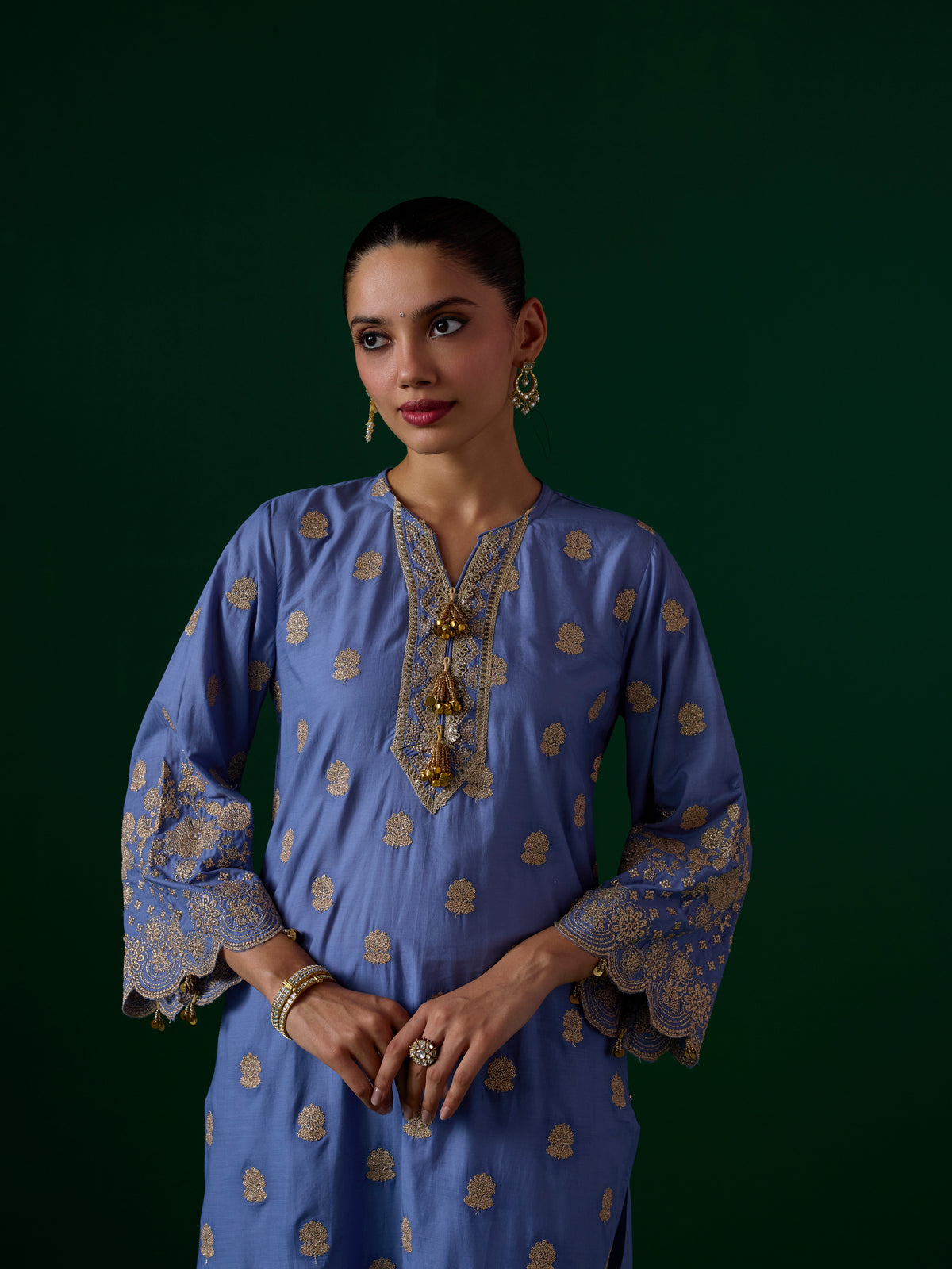 Laina Supima Cotton Steel Blue Long Kurta Set