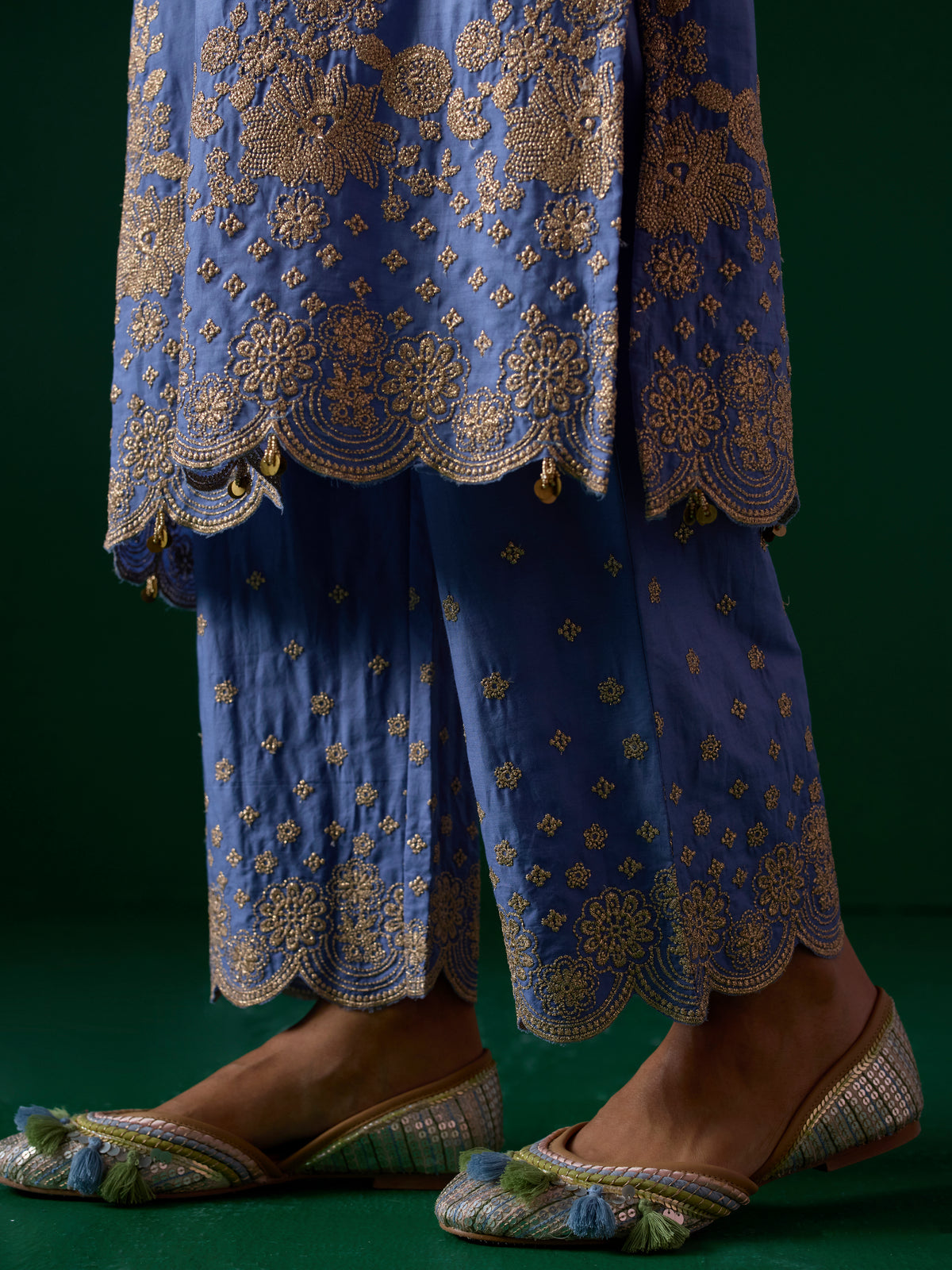 Laina Supima Cotton Steel Blue Long Kurta Set
