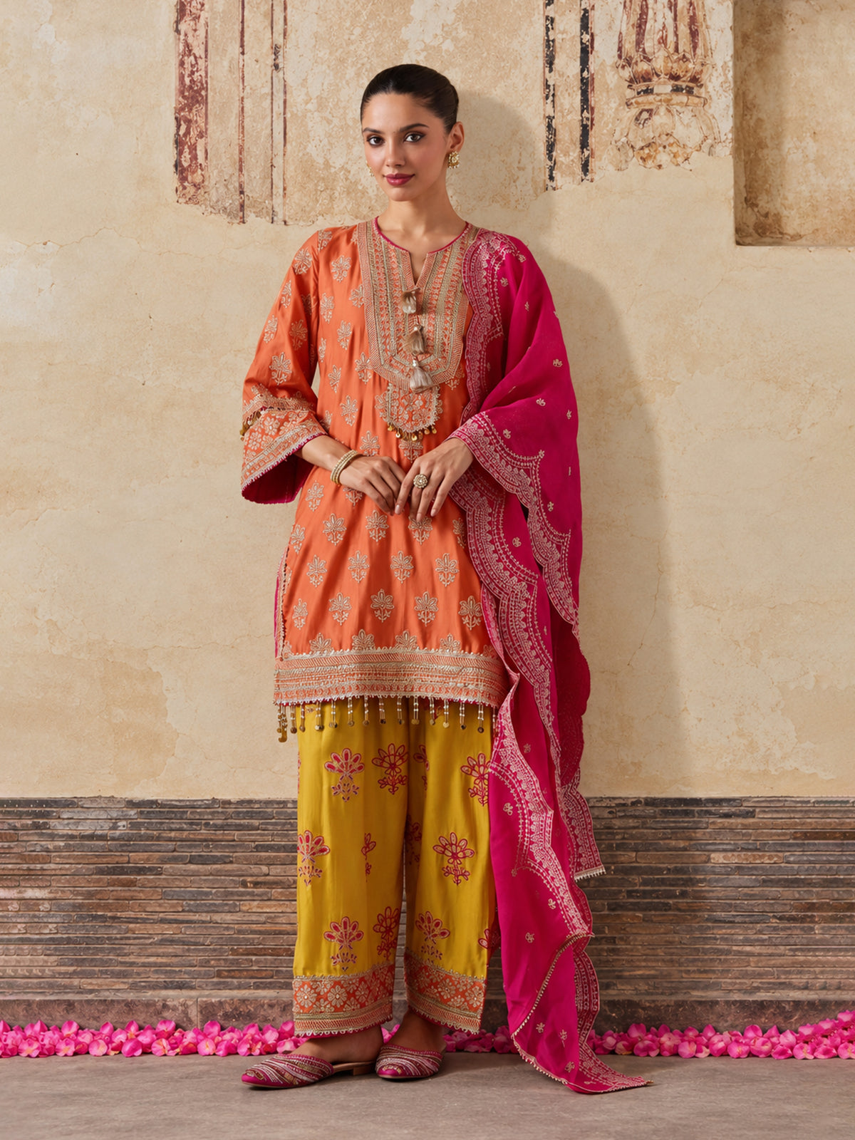 Lani Pima Satin Orange Kurta Set