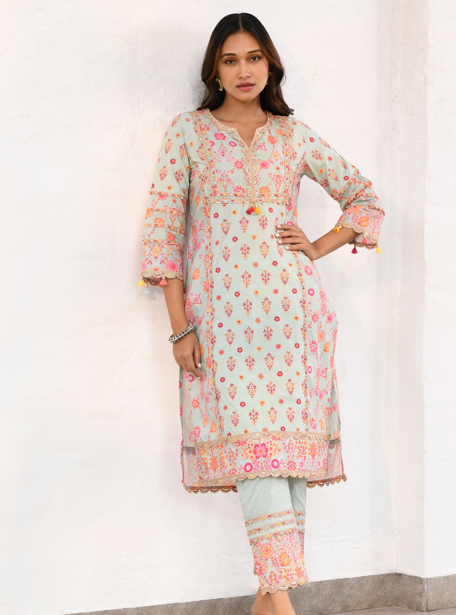 Mulmul Cotton Lexi Green Kurta