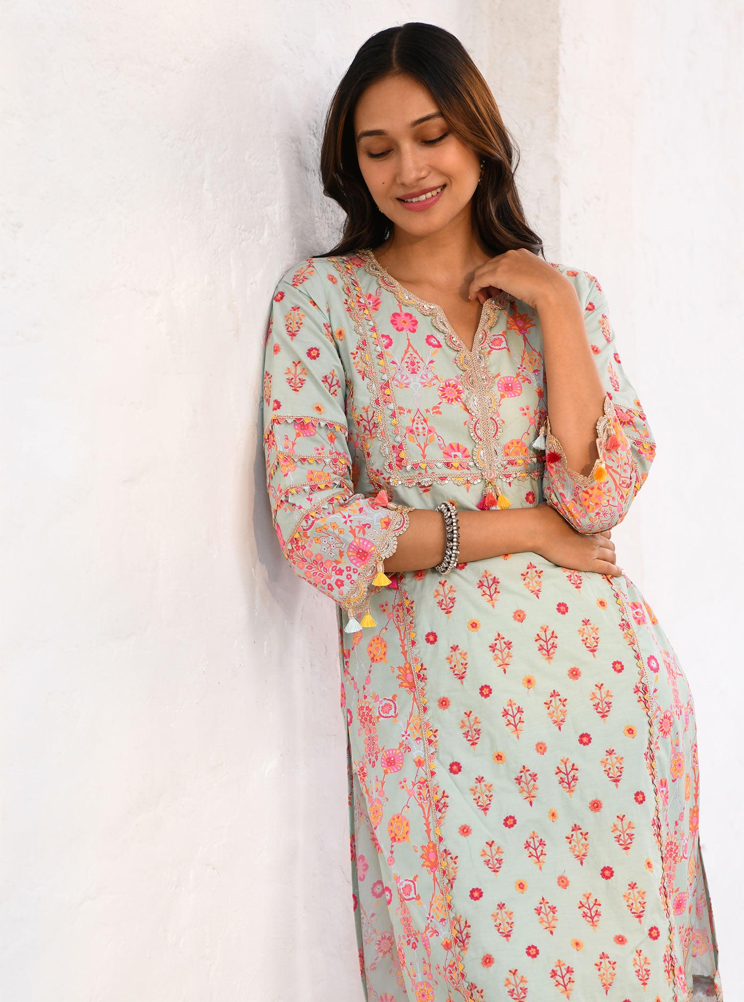 Mulmul Cotton Lexi Green Kurta