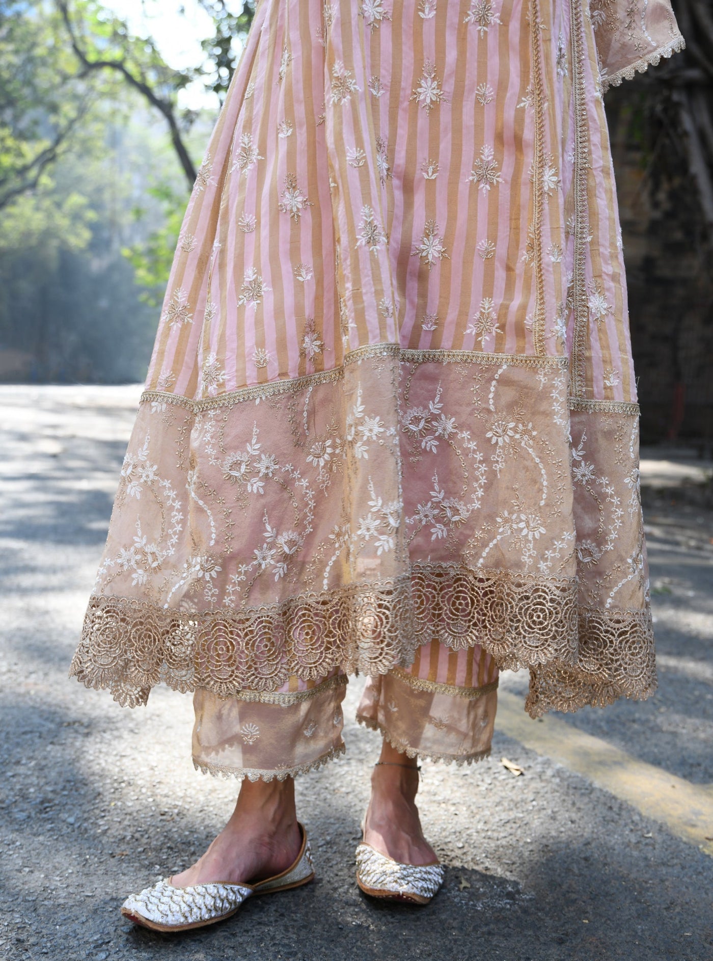 Mulmul Banarsi Finsbury Short Blue Anarkali  Kurta