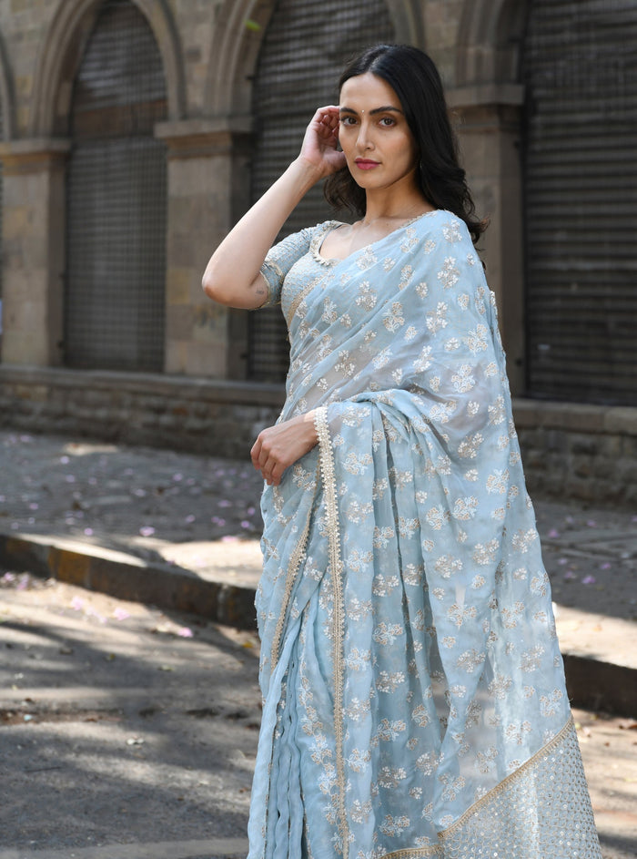 Mulmul Organza Calista Light Blue Dupatta