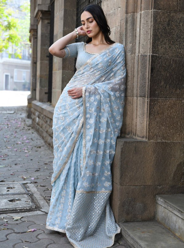 MULMUL SHUBHRA CORAL ORGANZA SAREE