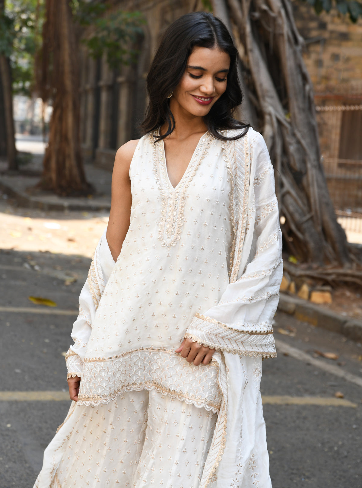 Mulmul Organza Charlotte Off White Kurta main image 0