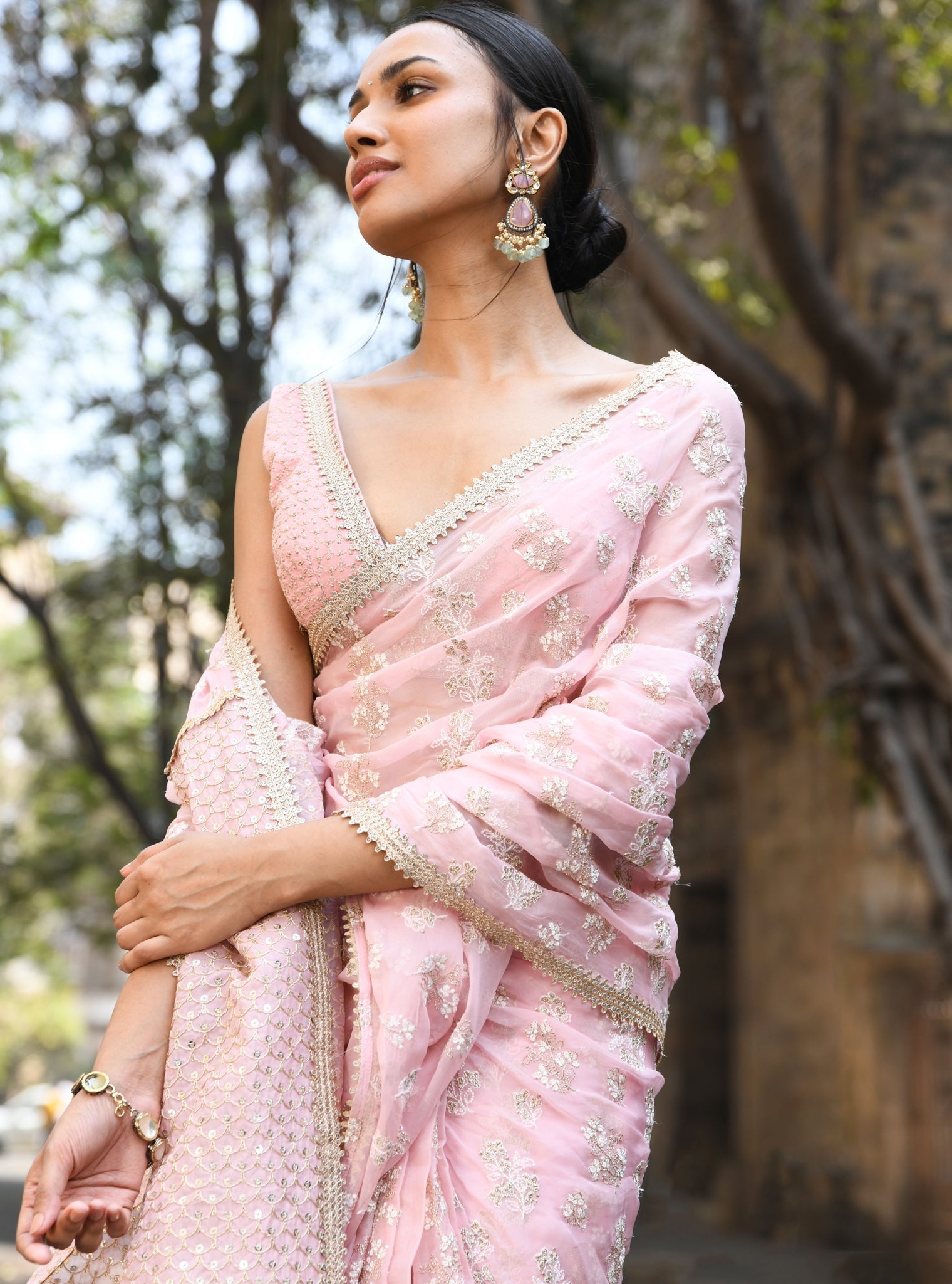 Mulmul Organza Saroli Light Pink Saree