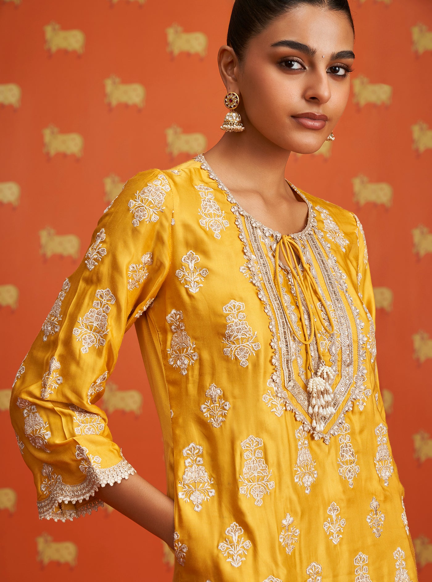 Nitha Cupro Silk Yellow Kurta Set