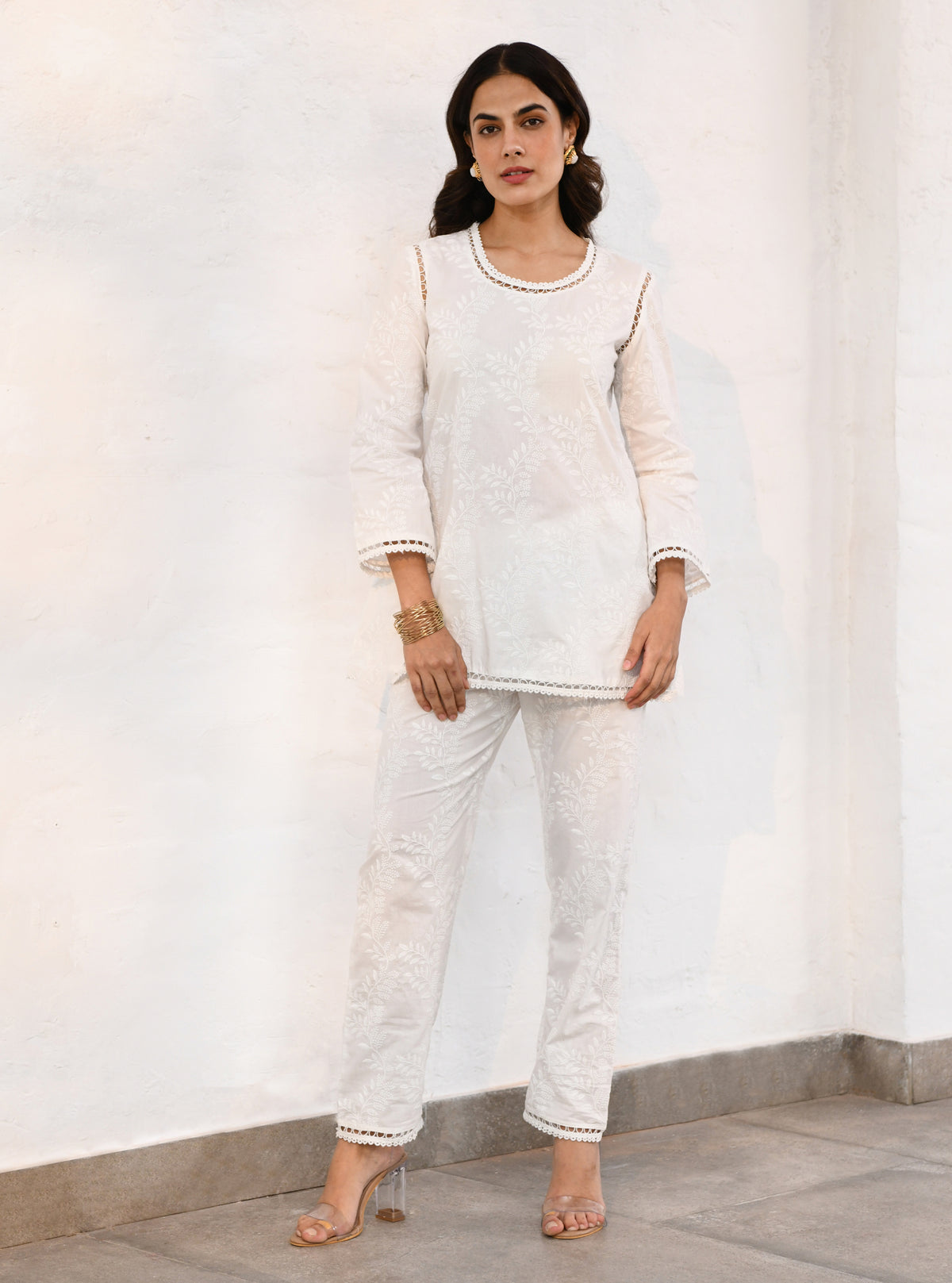 White Multon Mulmul Cotton Milton White Top With Milton White Pant
