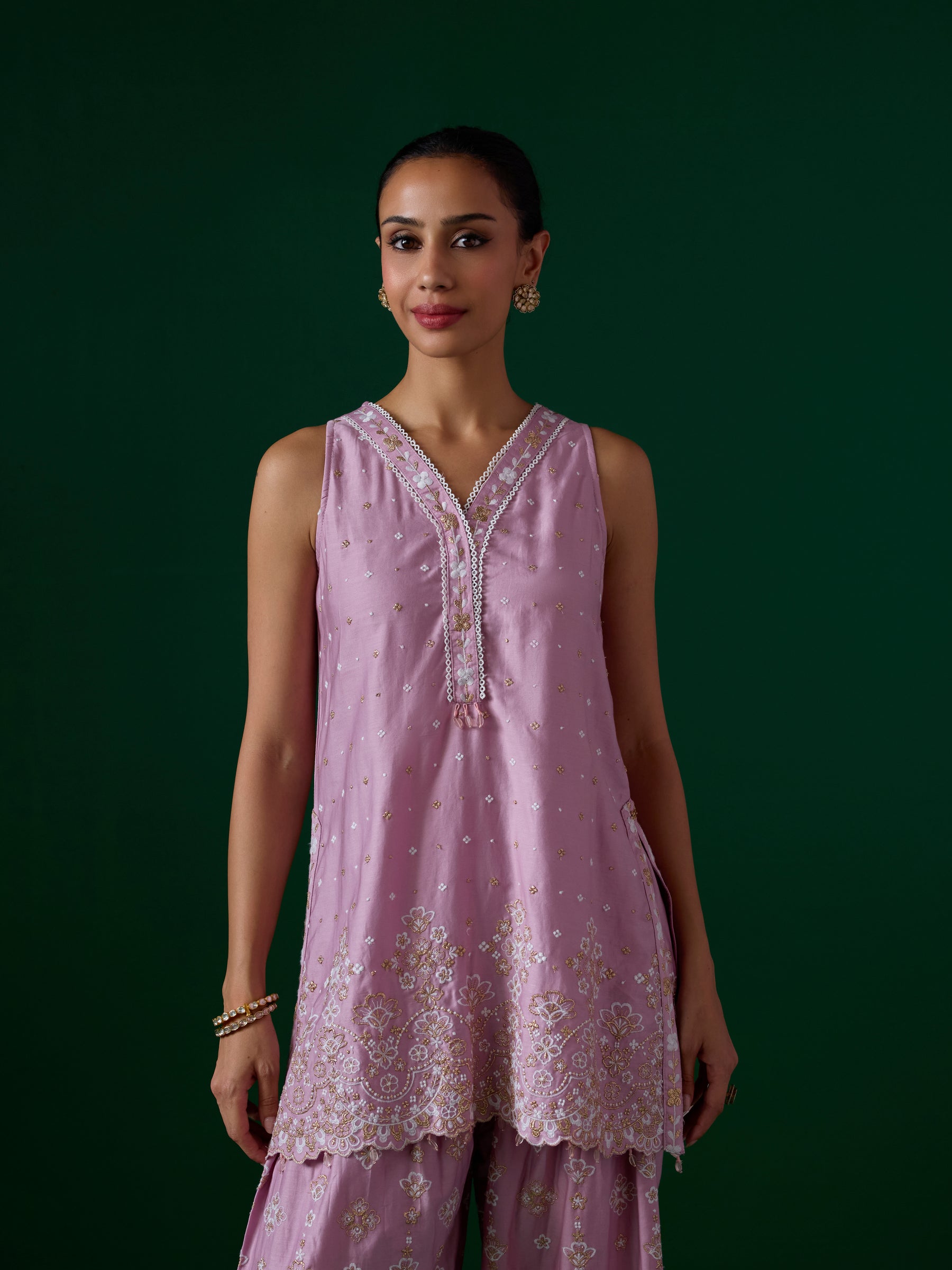 Novie Pima Satin Pink Kurta Set
