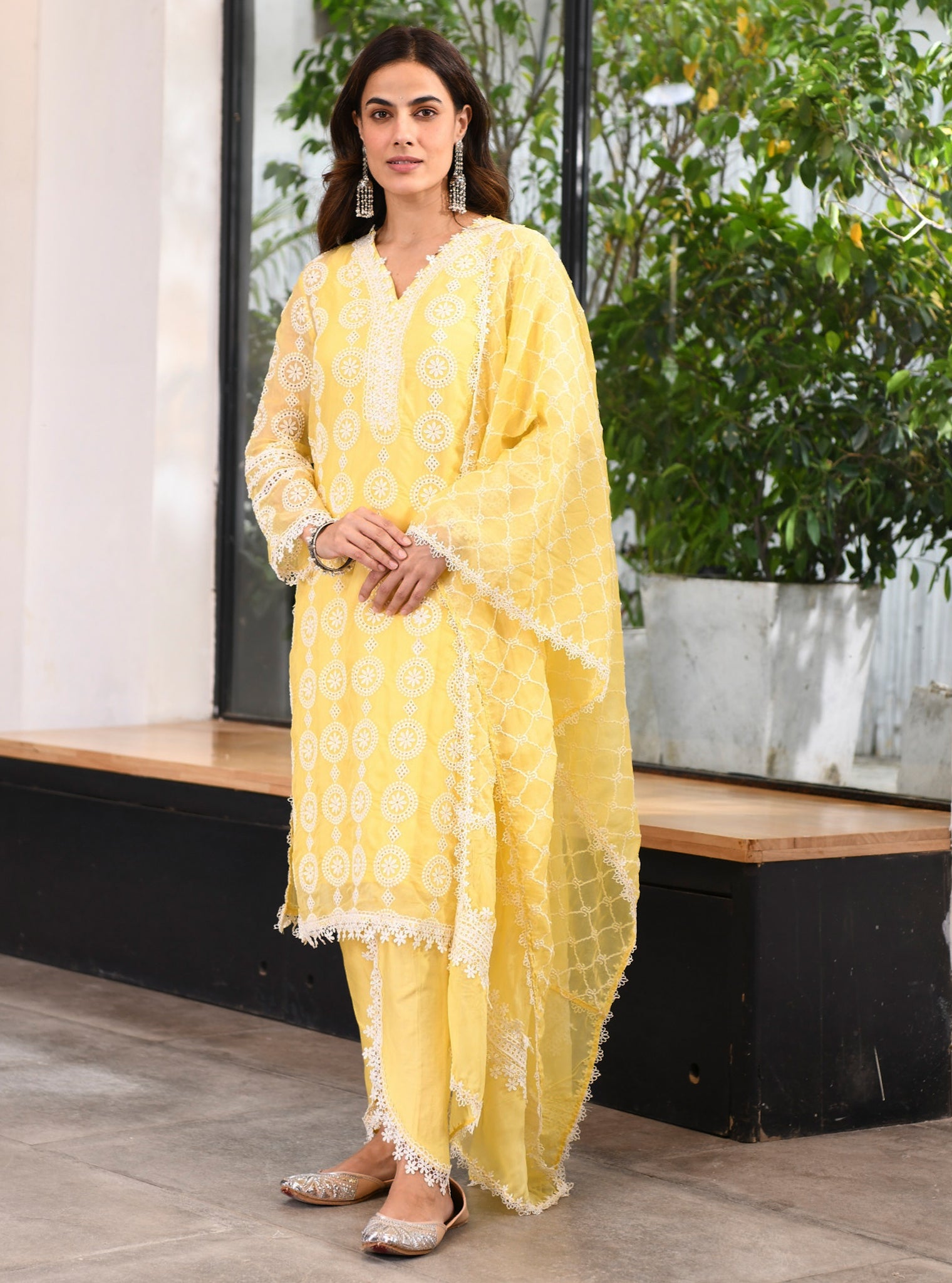 Mulmul Organza Nelli Yellow Kurta With Mulmul Cotton Nelli Yellow Pant