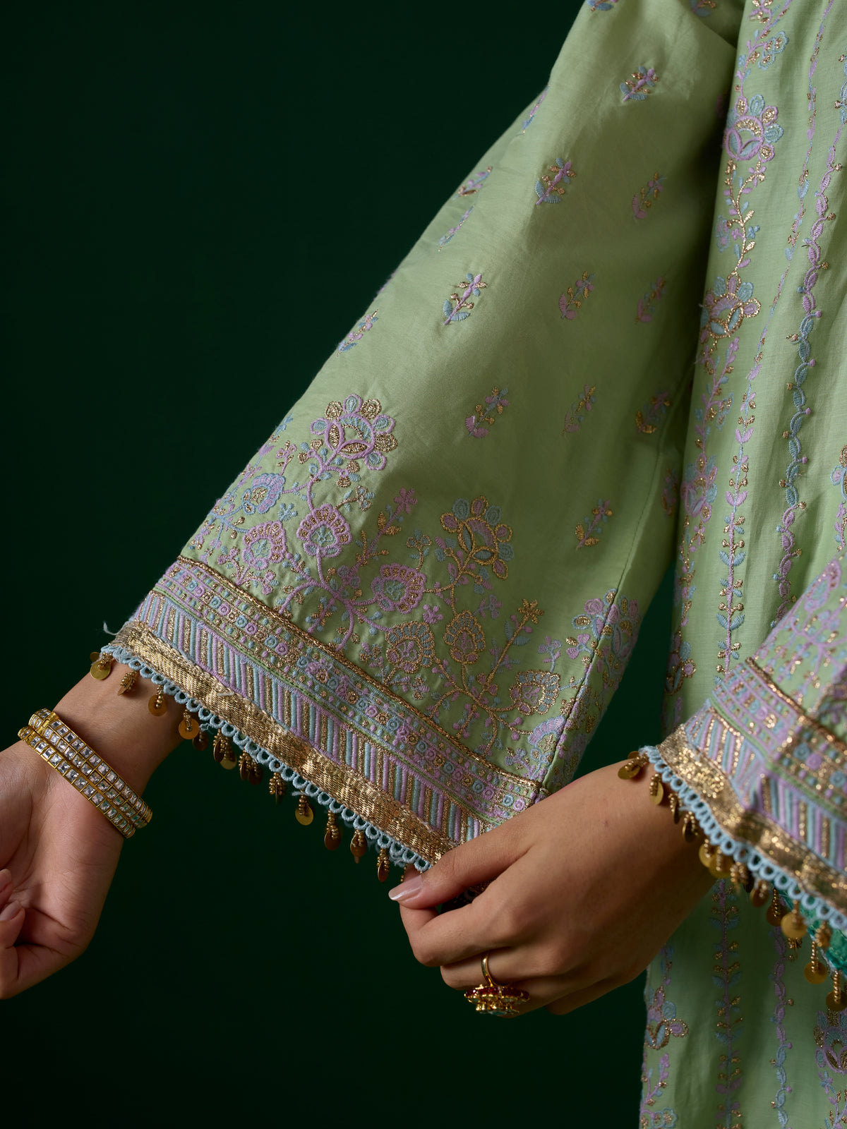 Pralika Bemberg Satin Green Kurta With Farshi Salwar