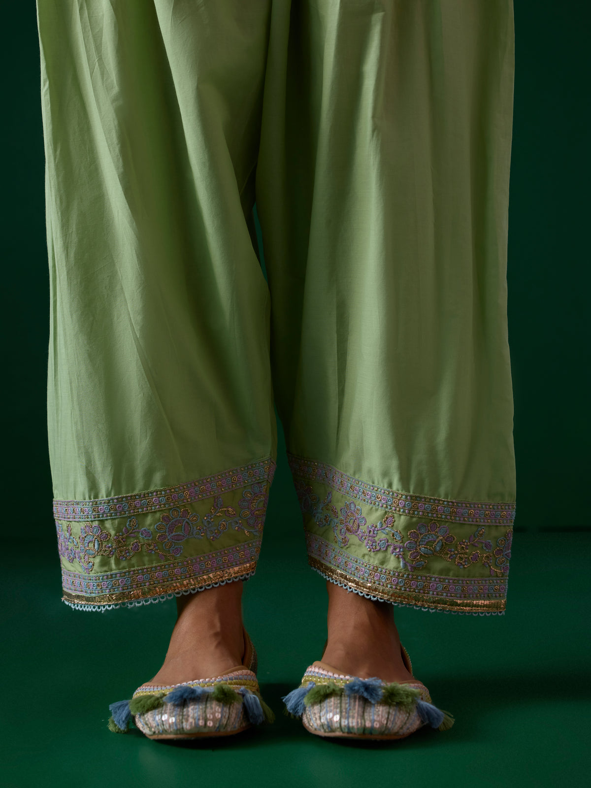 Pralika Bemberg Satin Green Kurta With Farshi Salwar
