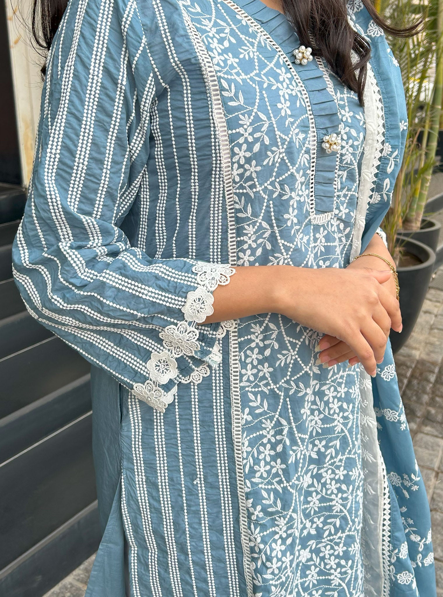 Mulmul Cotton Malani Denim kurta