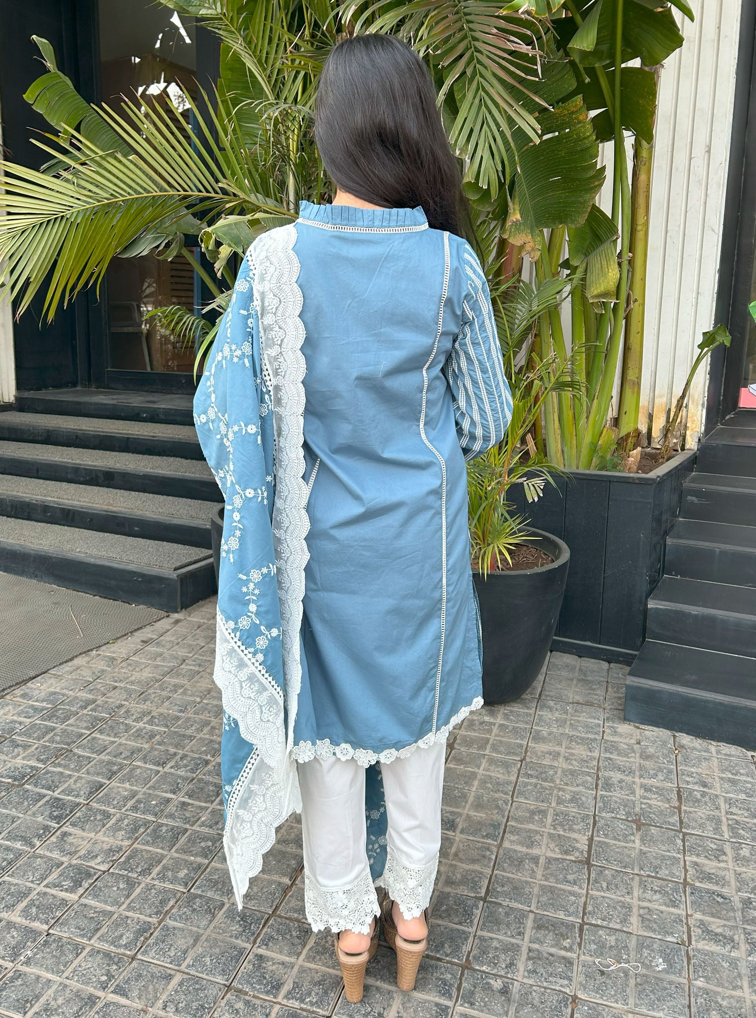 Mulmul Cotton Malani Denim kurta