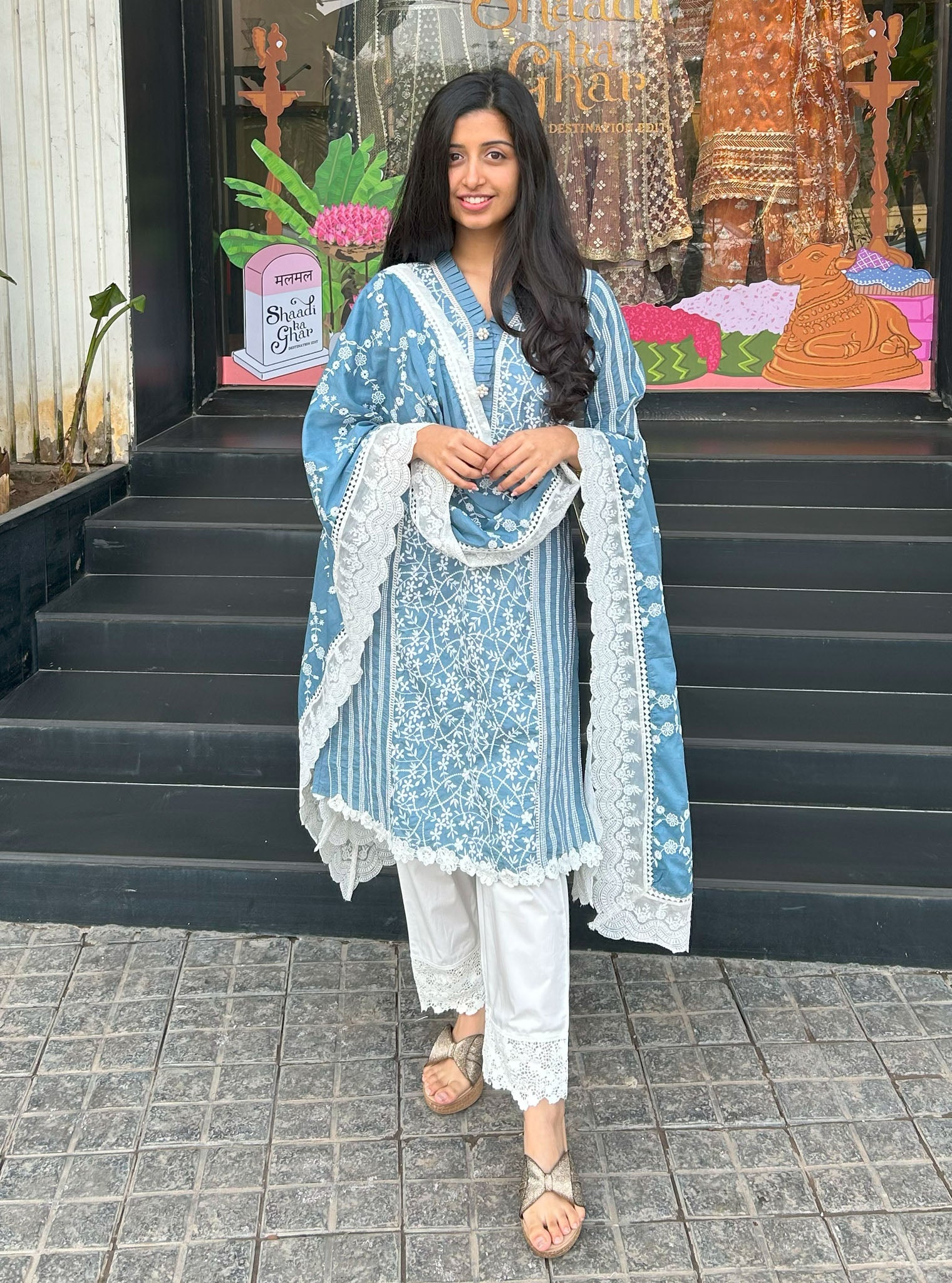 Mulmul Cotton Malani Denim kurta