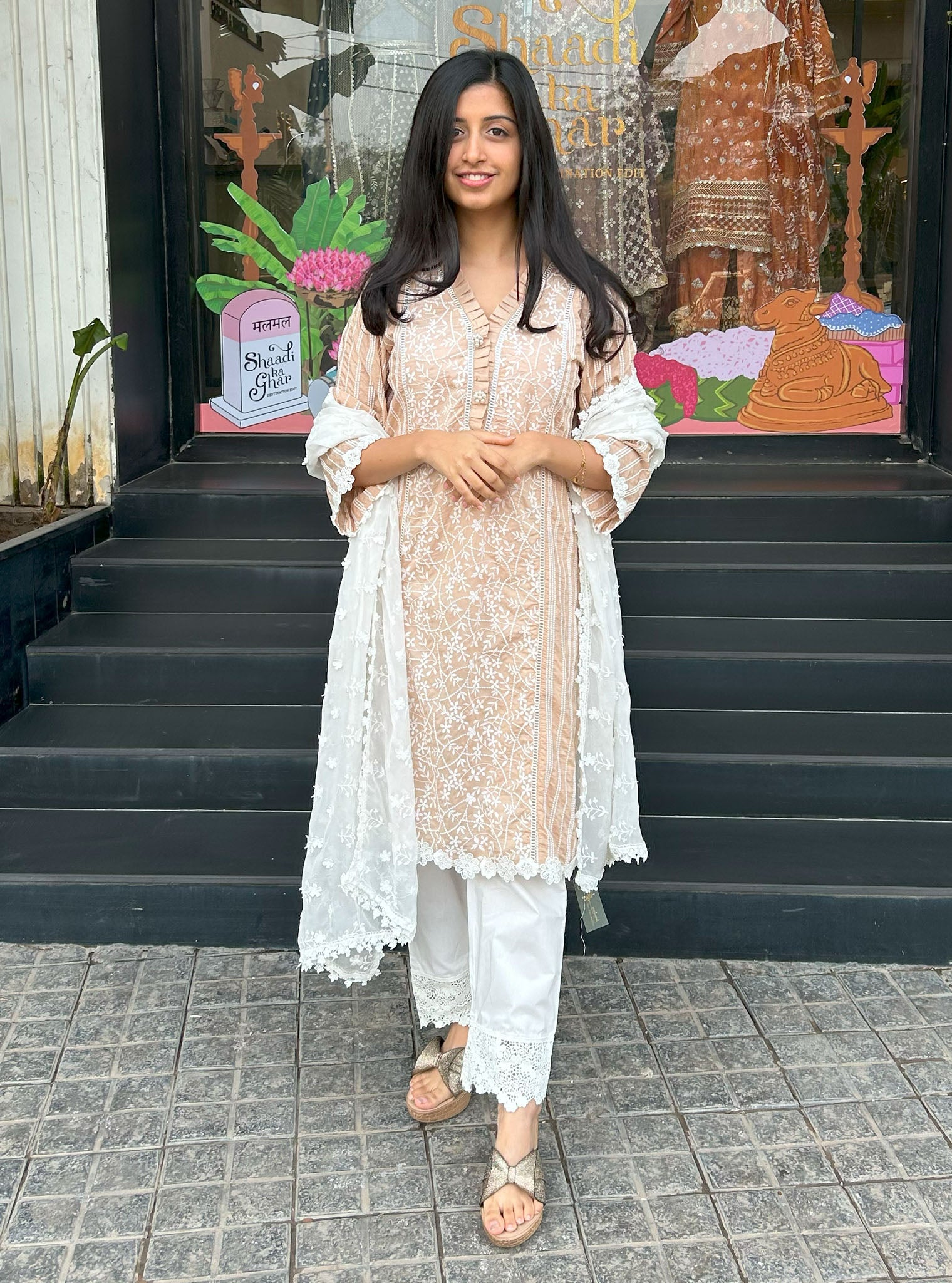 Mulmul Cotton Malani Beige kurta