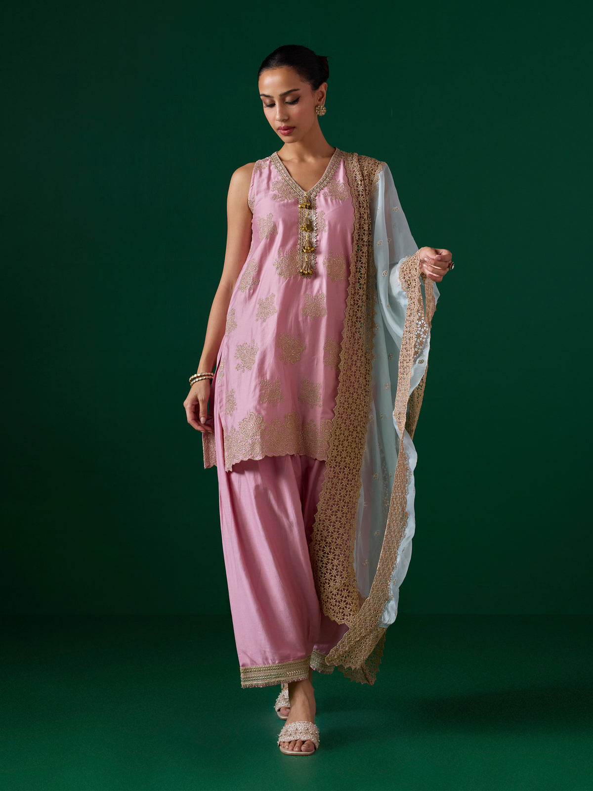 Rivaan Pima Satin Pink Kurta Set