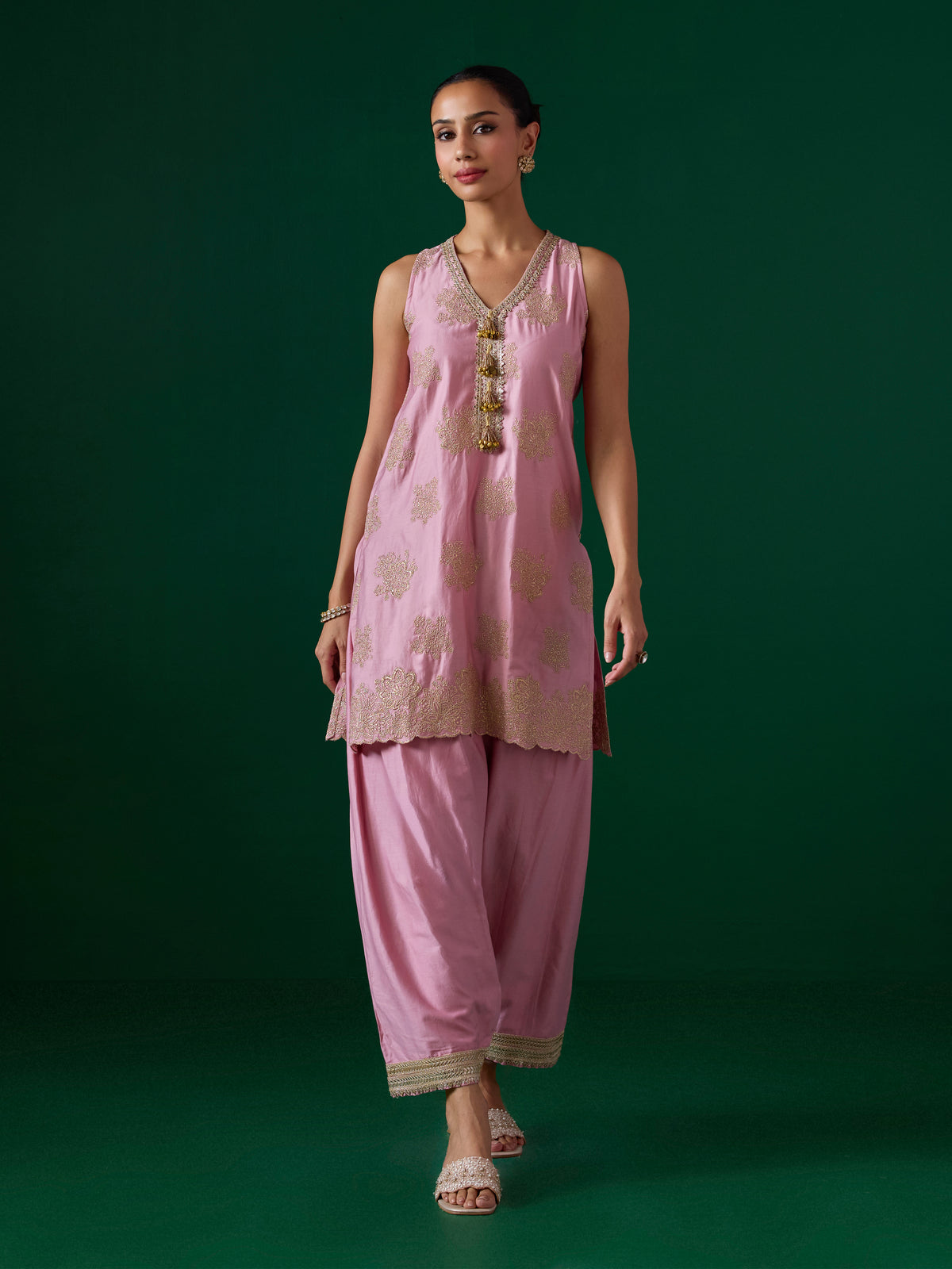 Rivaan Pima Satin Pink Kurta Set