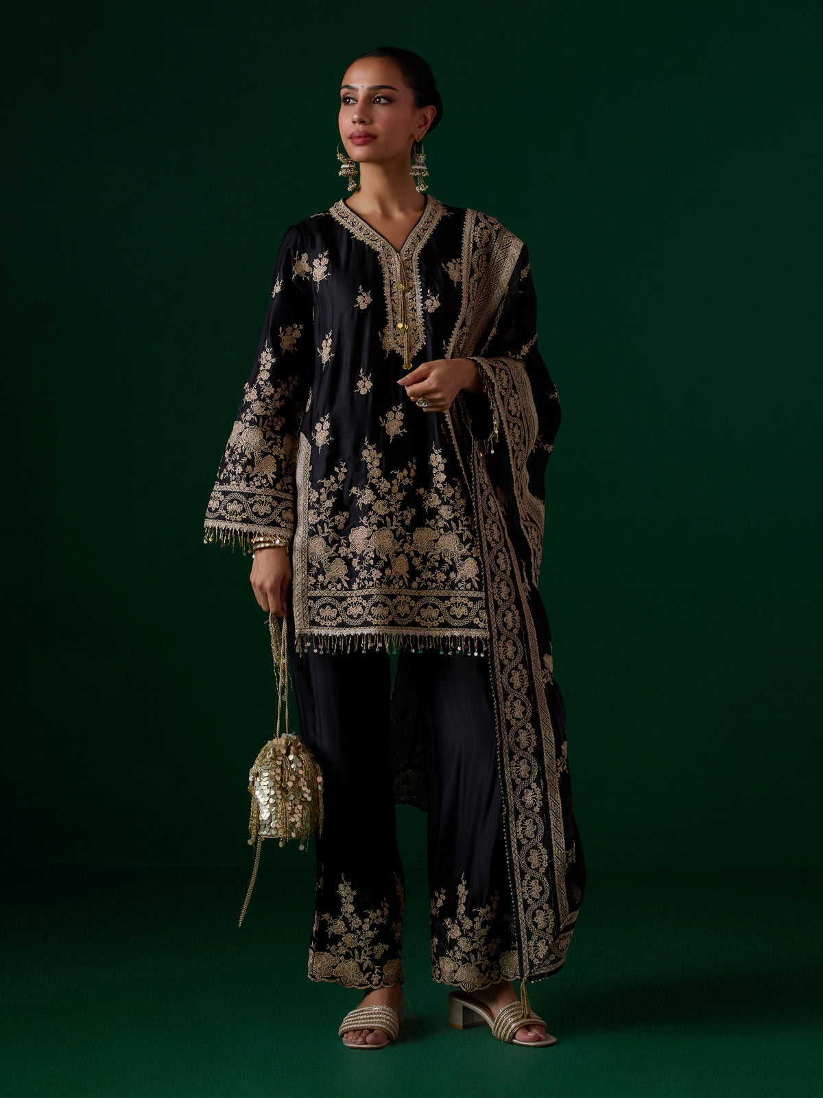 Saaj Cupro Satin Black Kurta Set