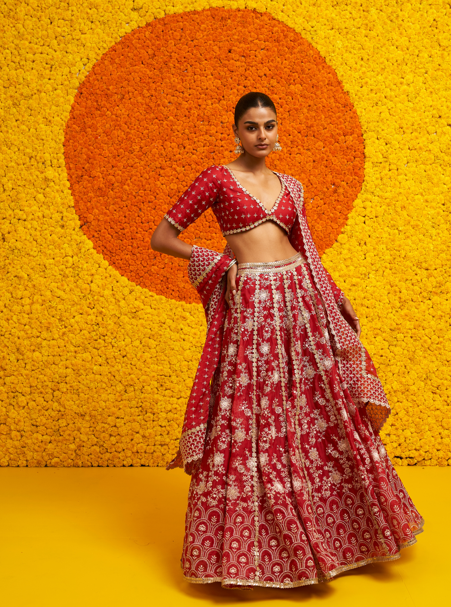 Mulmul Organza Saiyaara Red lehenga