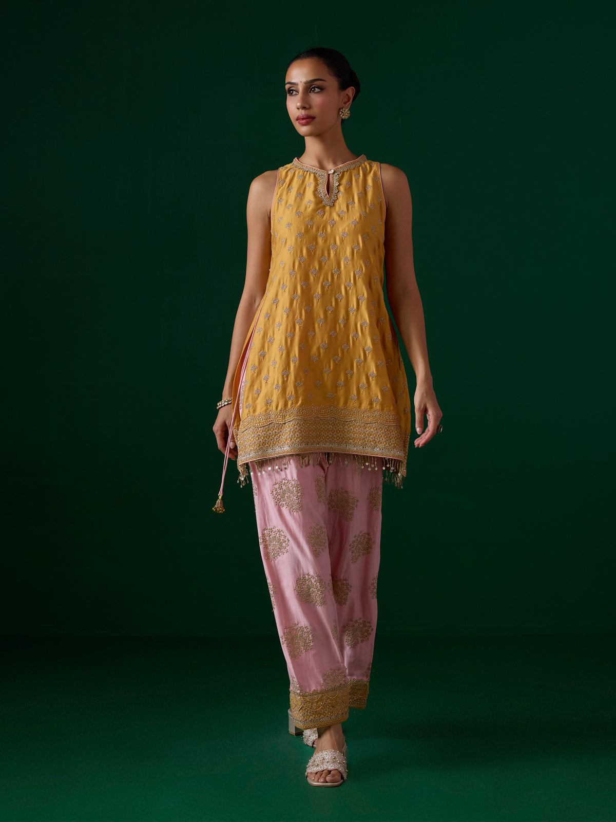 Sugandh Pima Satin Mustard Kurta Set