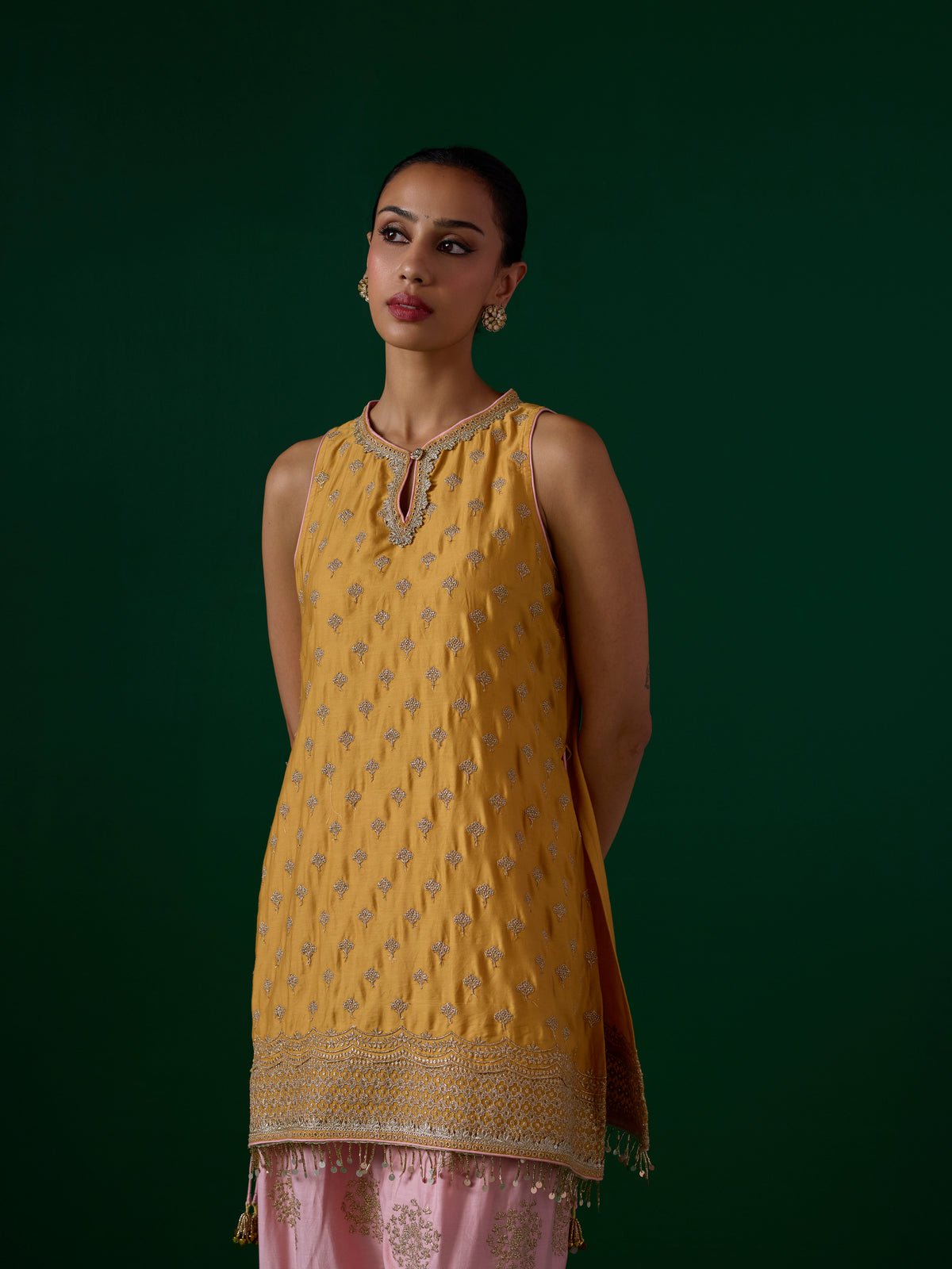 Sugandh Pima Satin Mustard Kurta Set