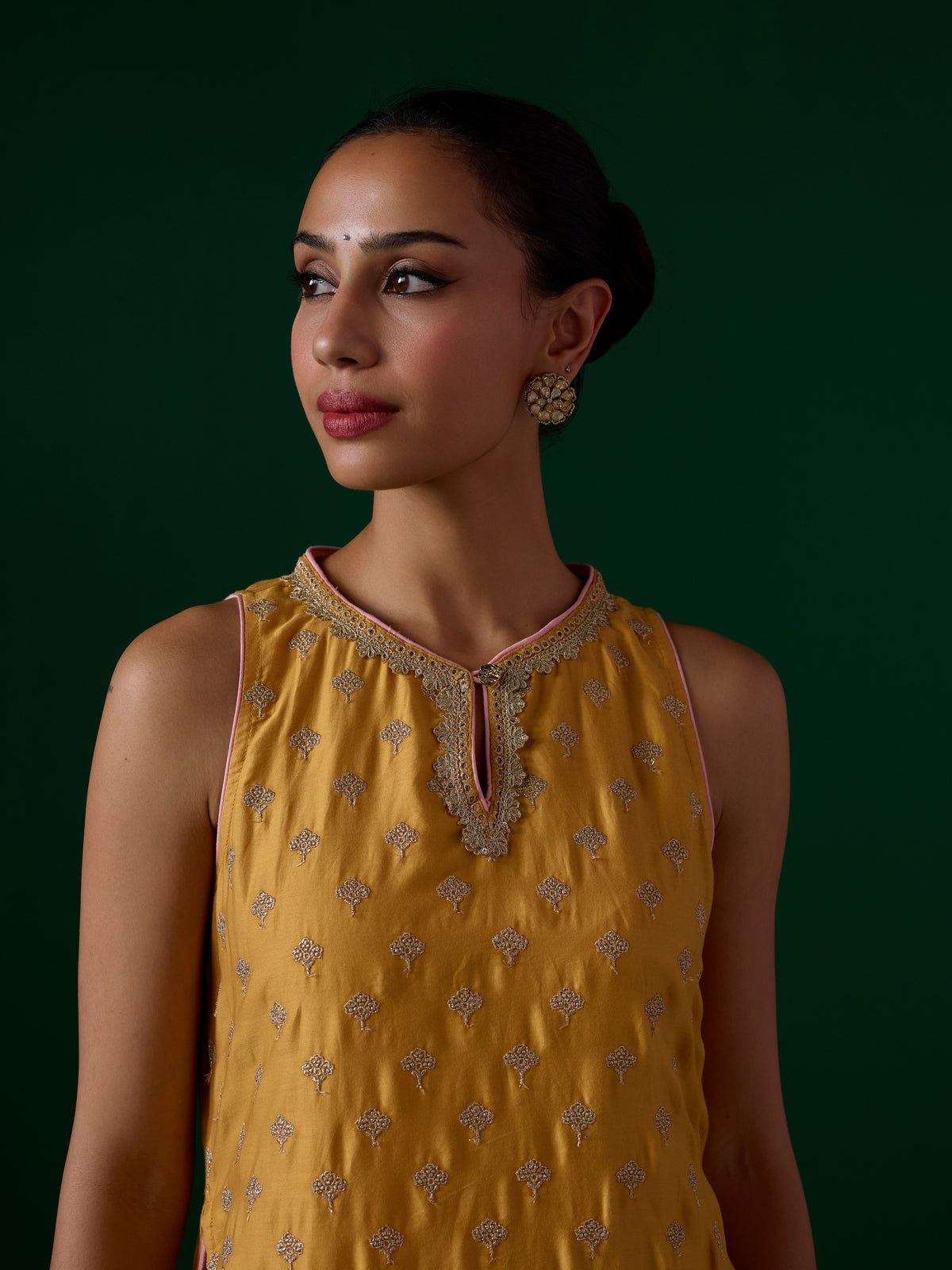 Sugandh Pima Satin Mustard Kurta Set