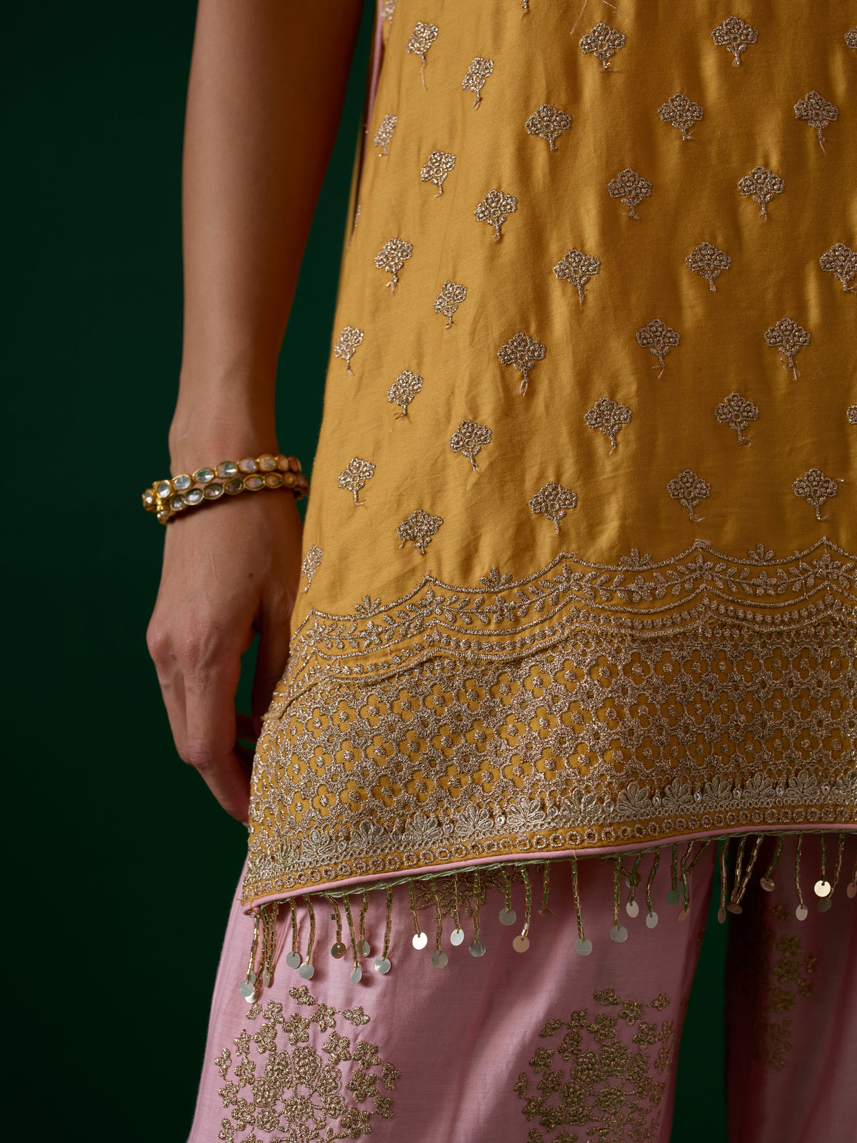 Sugandh Pima Satin Mustard Kurta Set