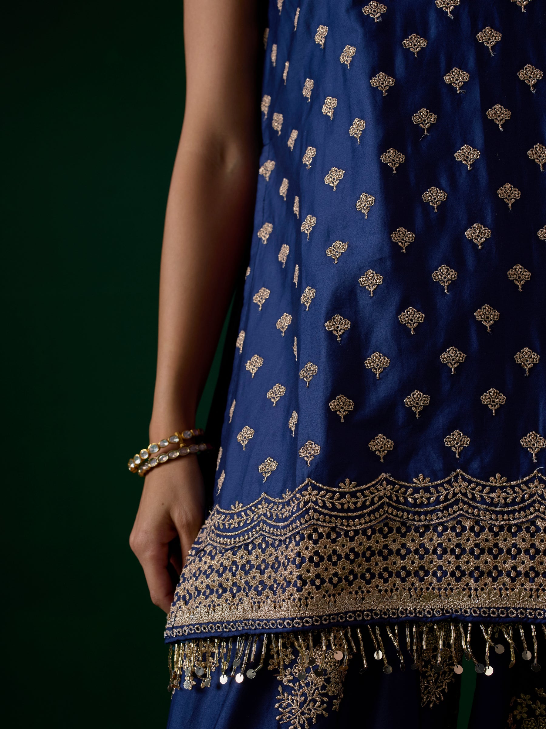 Sugandh Pima Satin Blue Kurta With Farshi Salwar