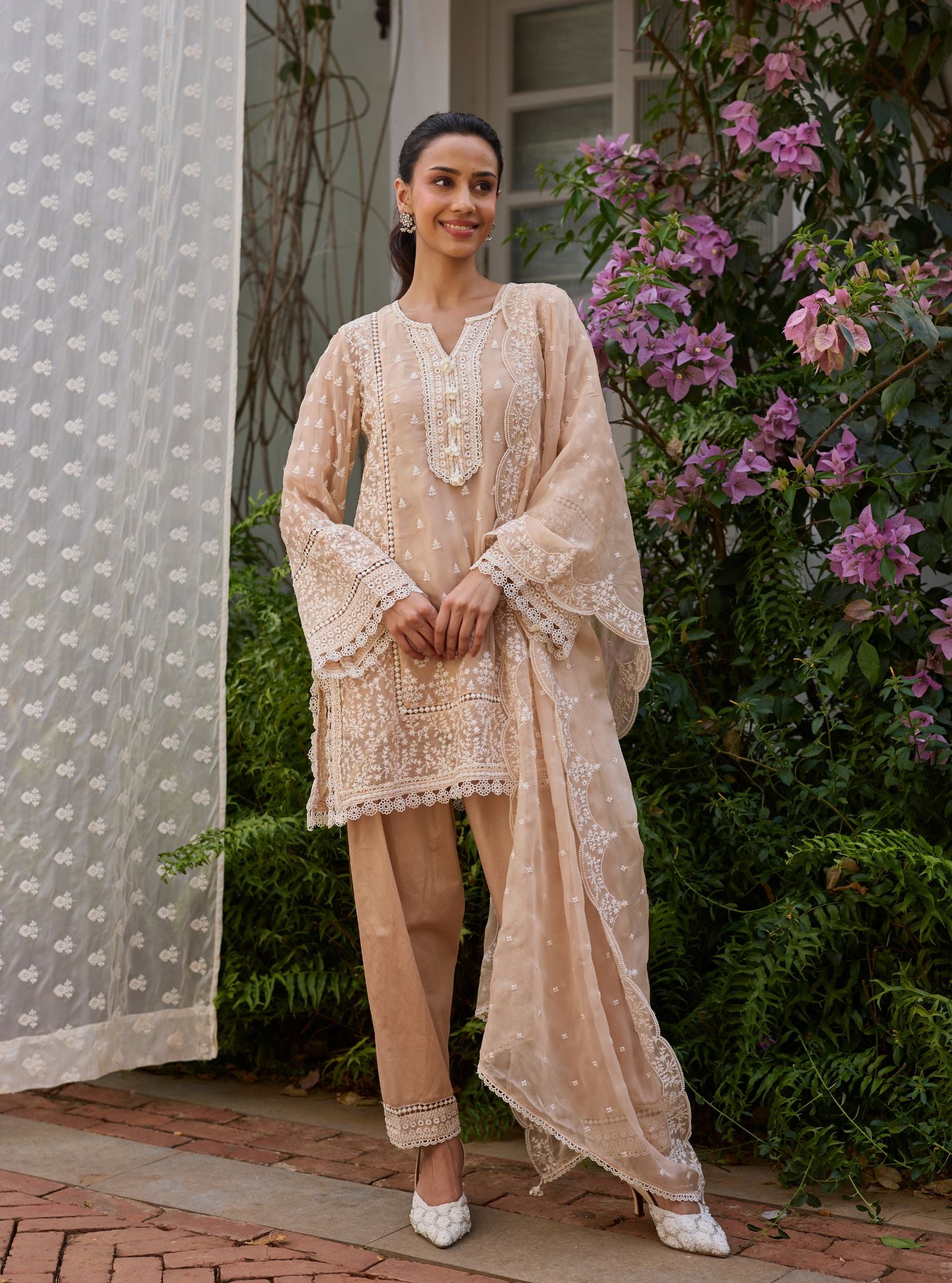 Meyo Organza Beige Kurta Set