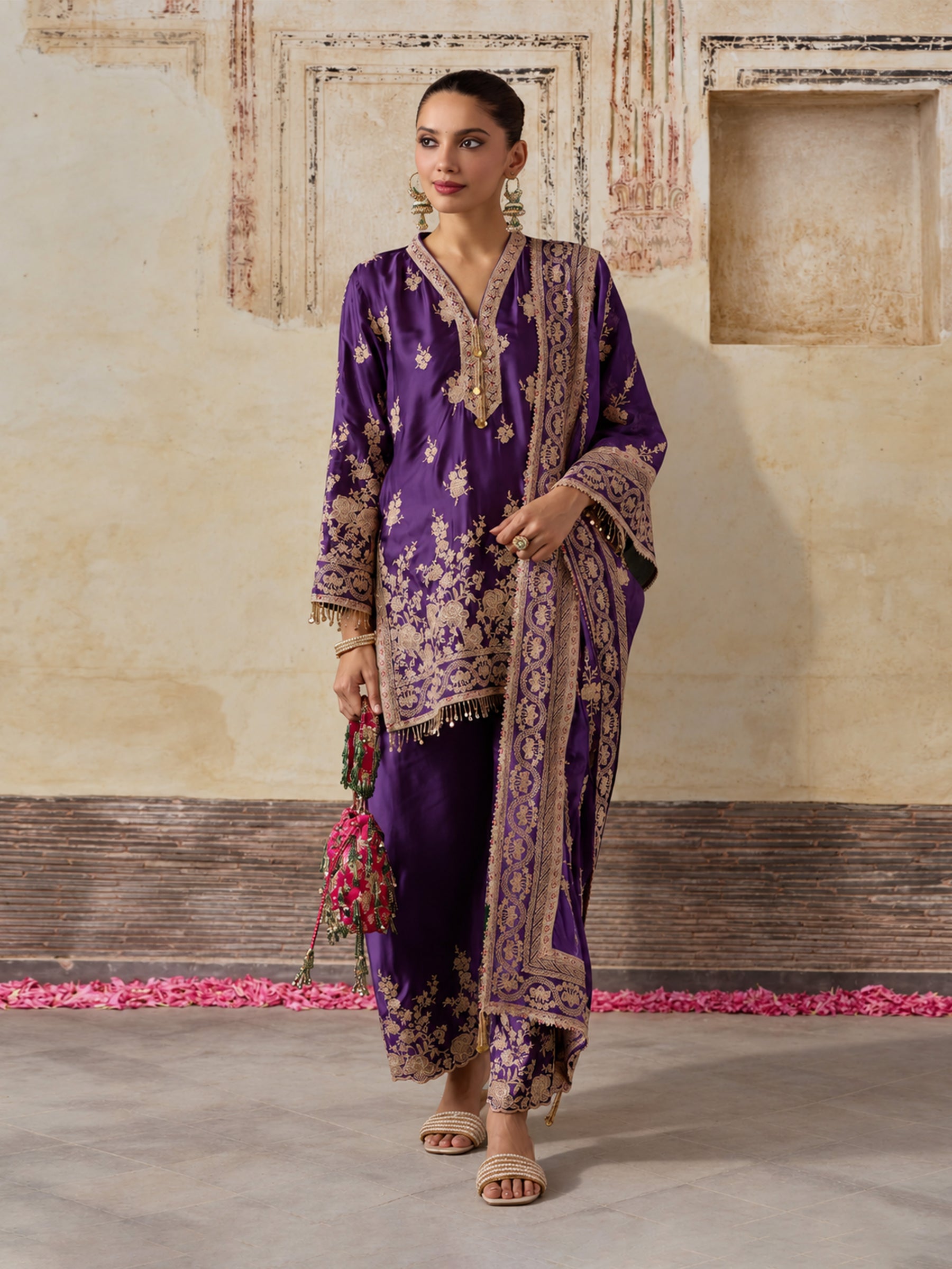 Saaj Cupro Satin Purple Kurta Set