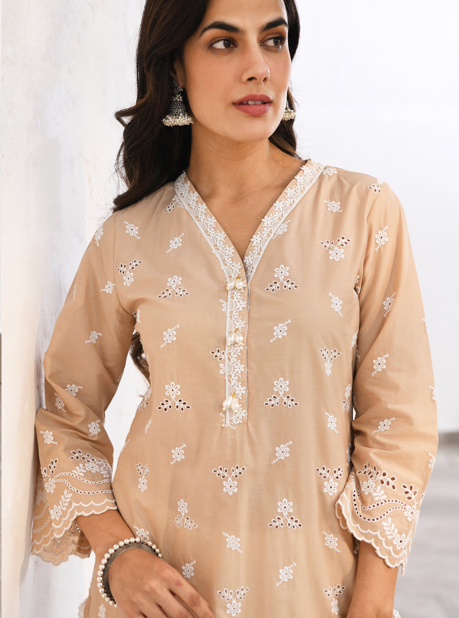 Mulmul Cotton Satari Beige kurta