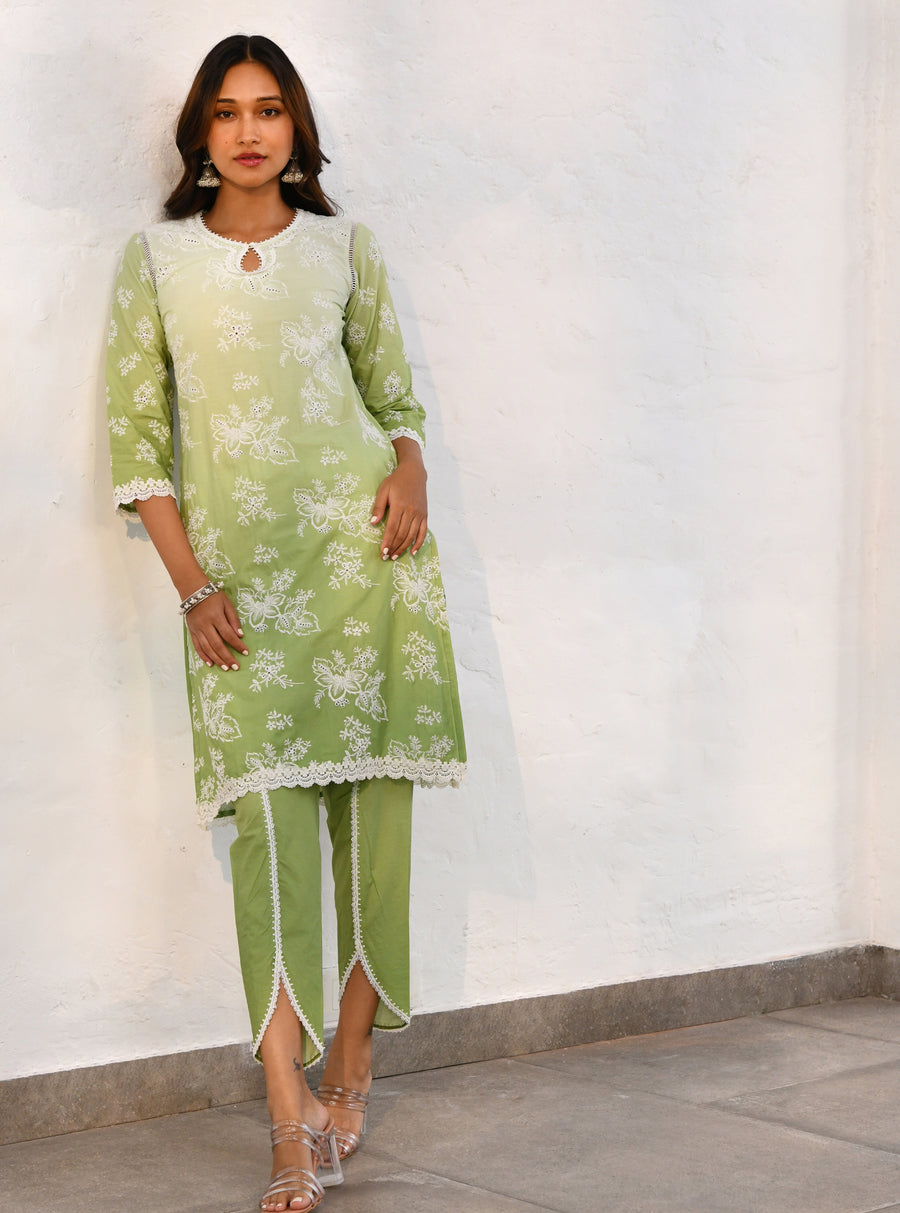 Ahar Supima Cotton Green Kurta Set