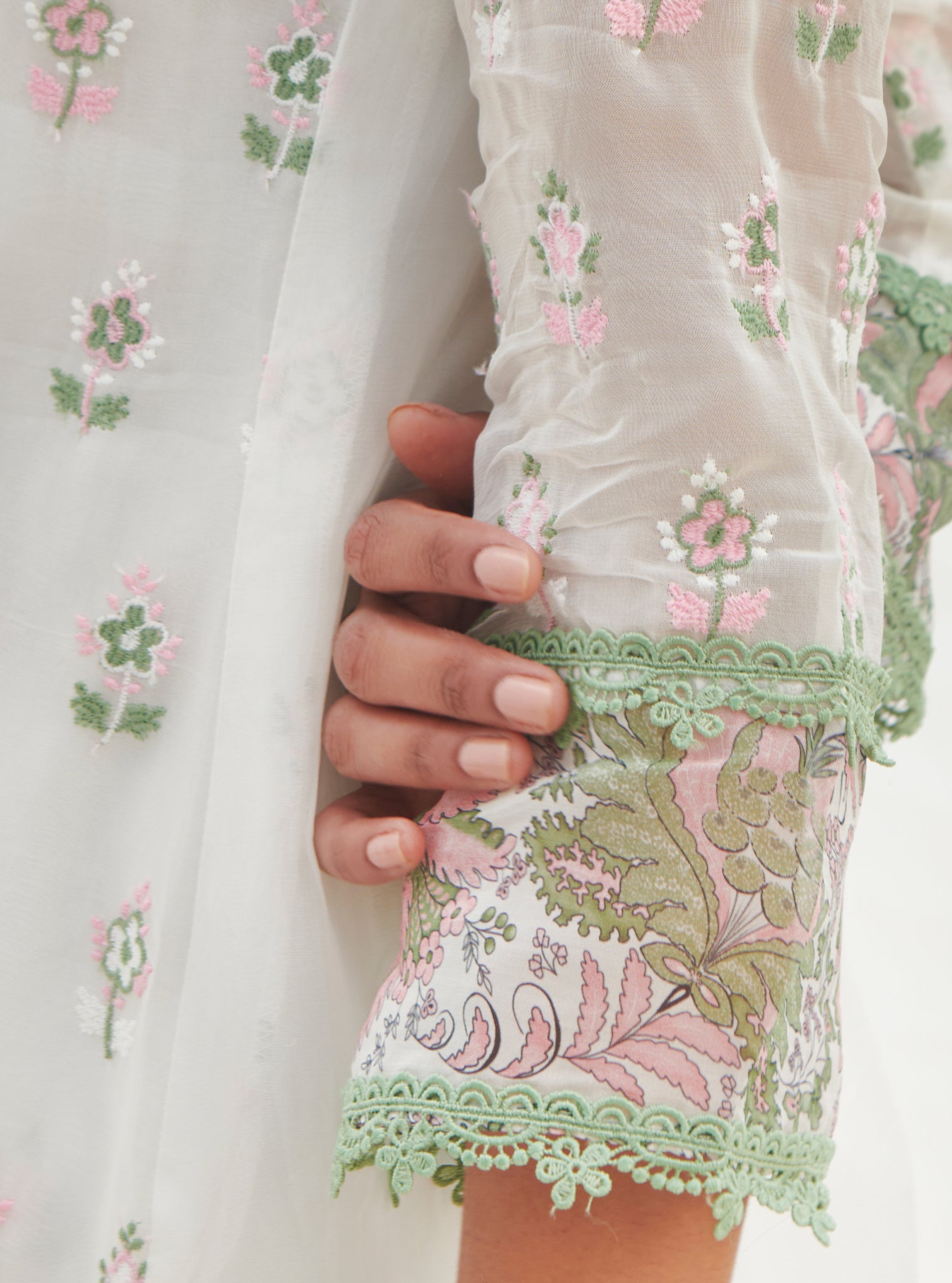 Mulmul Organza Terra Green Kurta