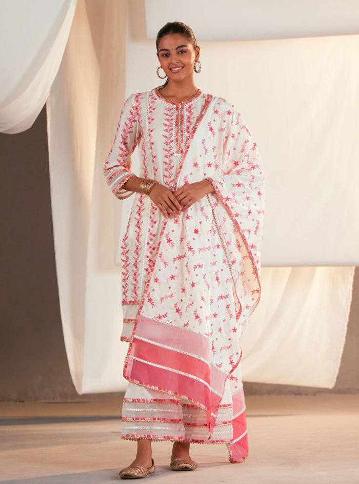 Mulmul Cotton Tiana Off White/Pink Kurta