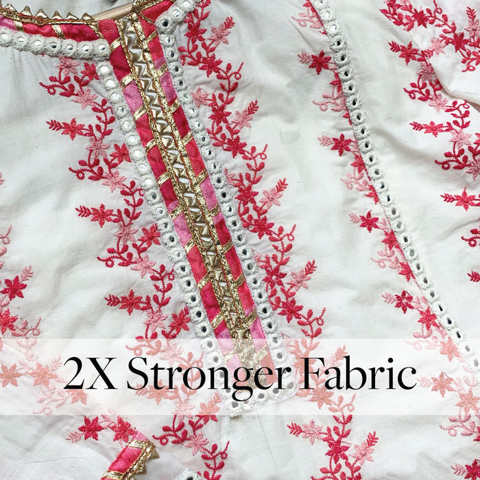 Mulmul Cotton Tiana Off White/Pink Kurta